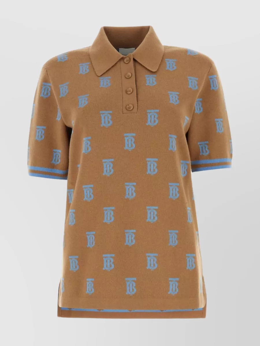 Shop Burberry Embroidered Wool Blend Polo With Unique Design In Brown