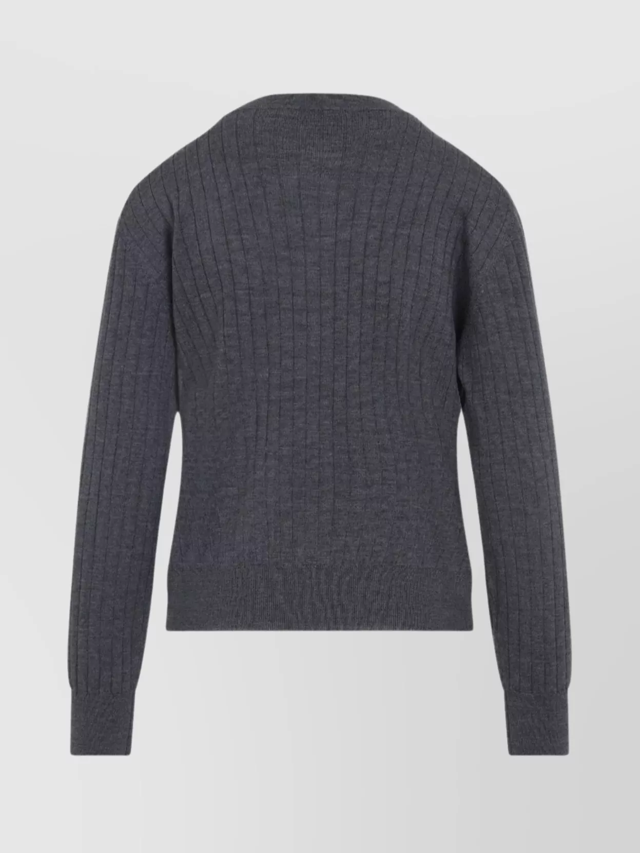 Bottega Veneta Grey Crewneck Cardigan With Knot Buttons Closure And Ribbed Knit In Wool Woman