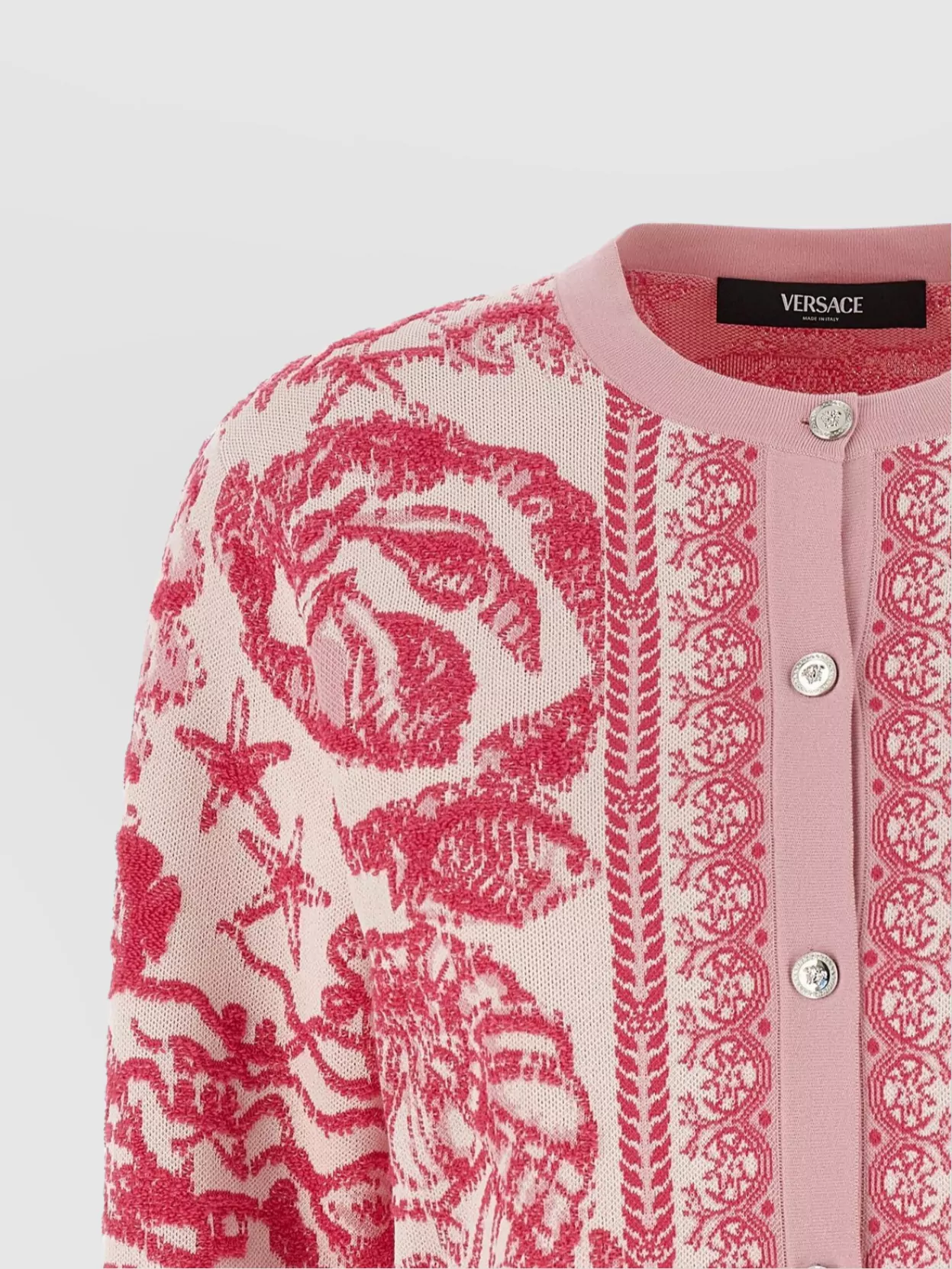Versace Baroque Subaquatique Patterned Crew Neck Cardigan