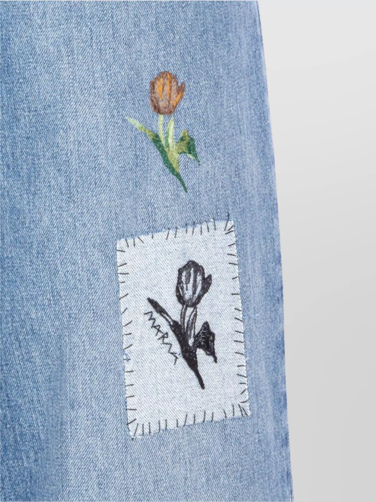 Marni 5 Pockets Denim Jeans With Embroidered Front In Blue