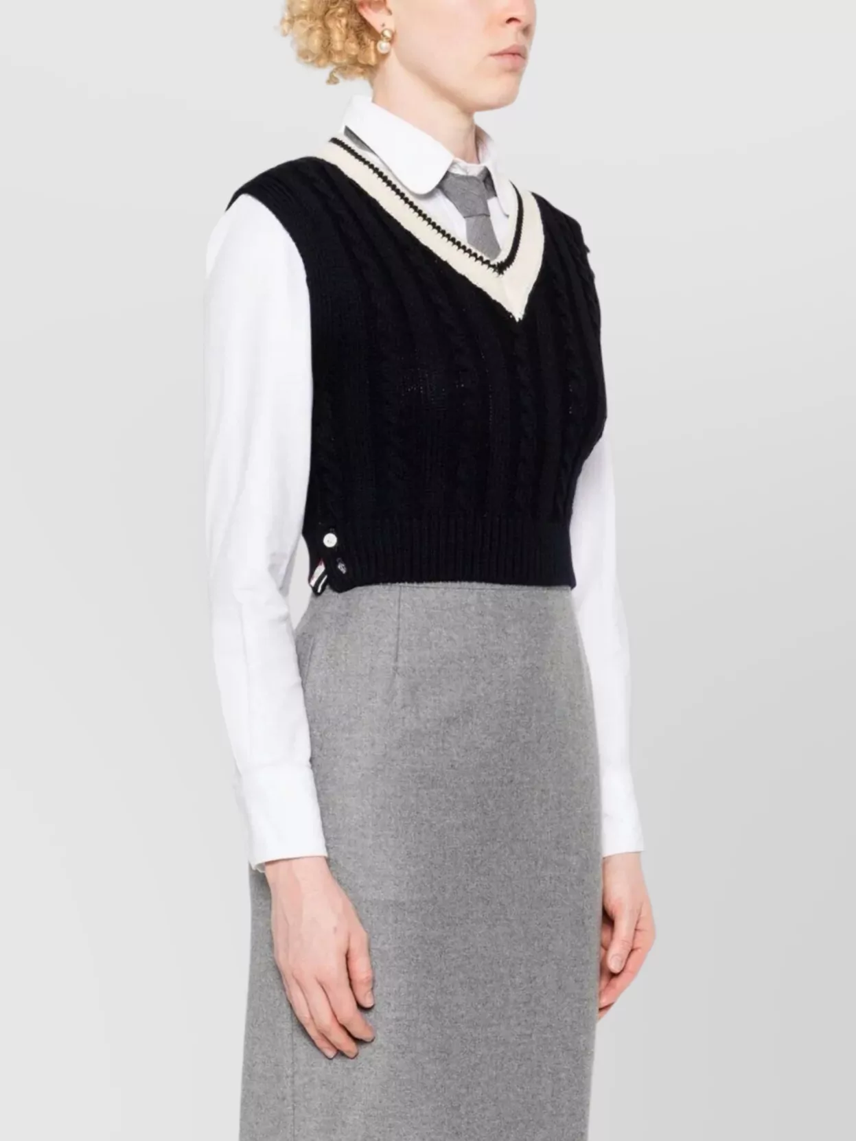 Thom Browne Cropped V Neck Pullover Vest