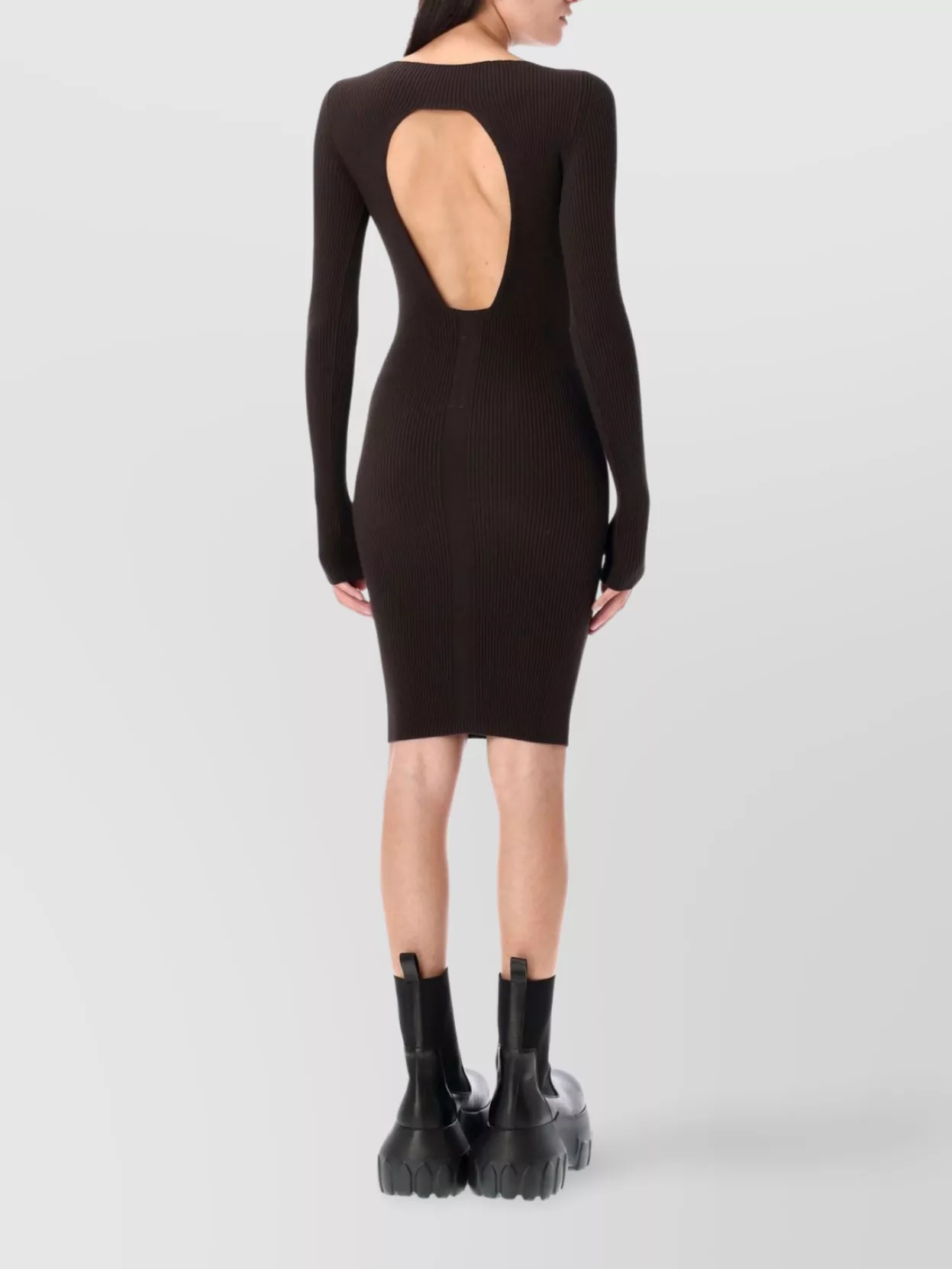 Rick Owens Ribbed Texture Knee-length Dress With Open Back In Brown