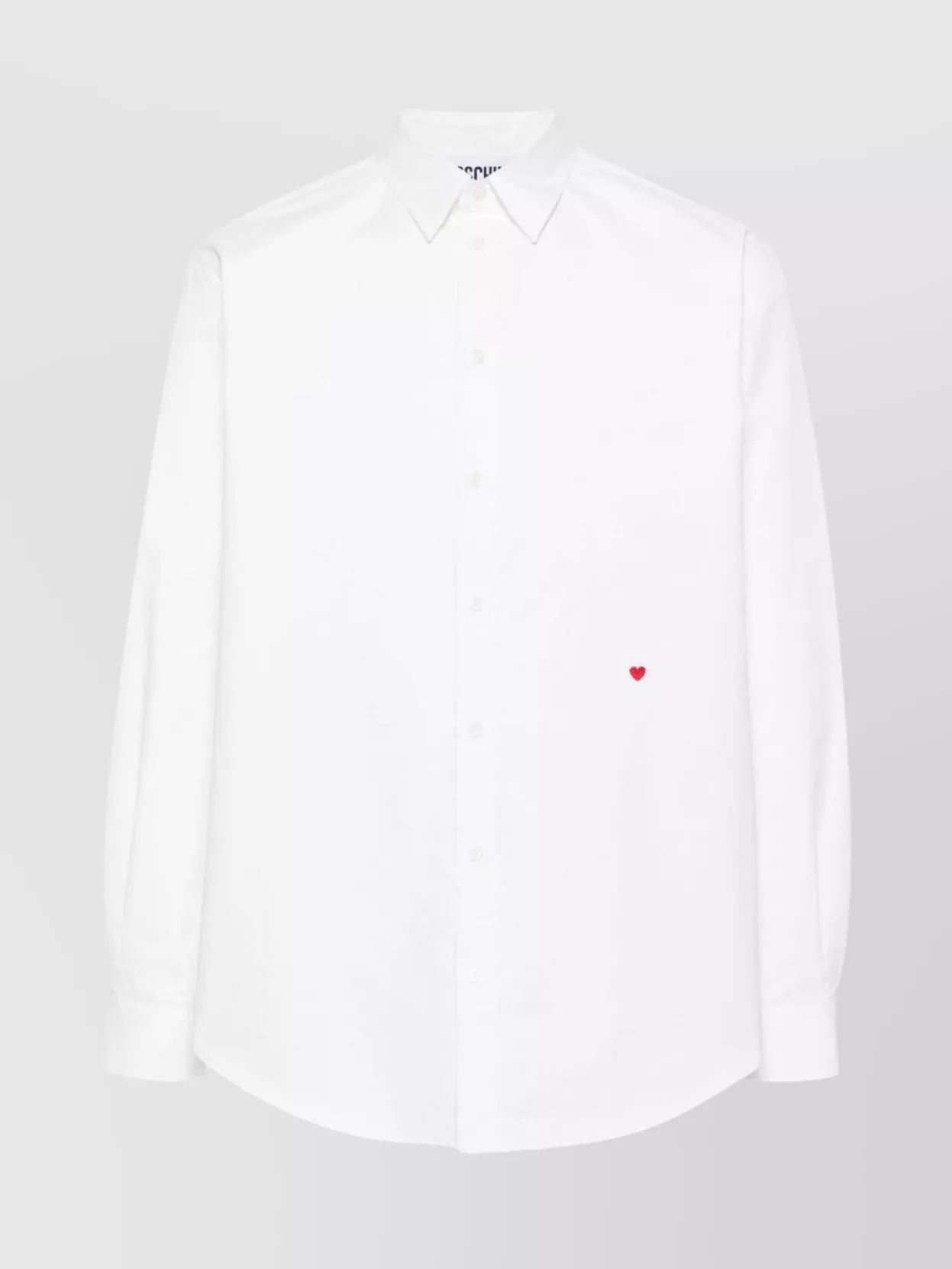 Shop Moschino Curved Hem Heart Motif Shirt In White