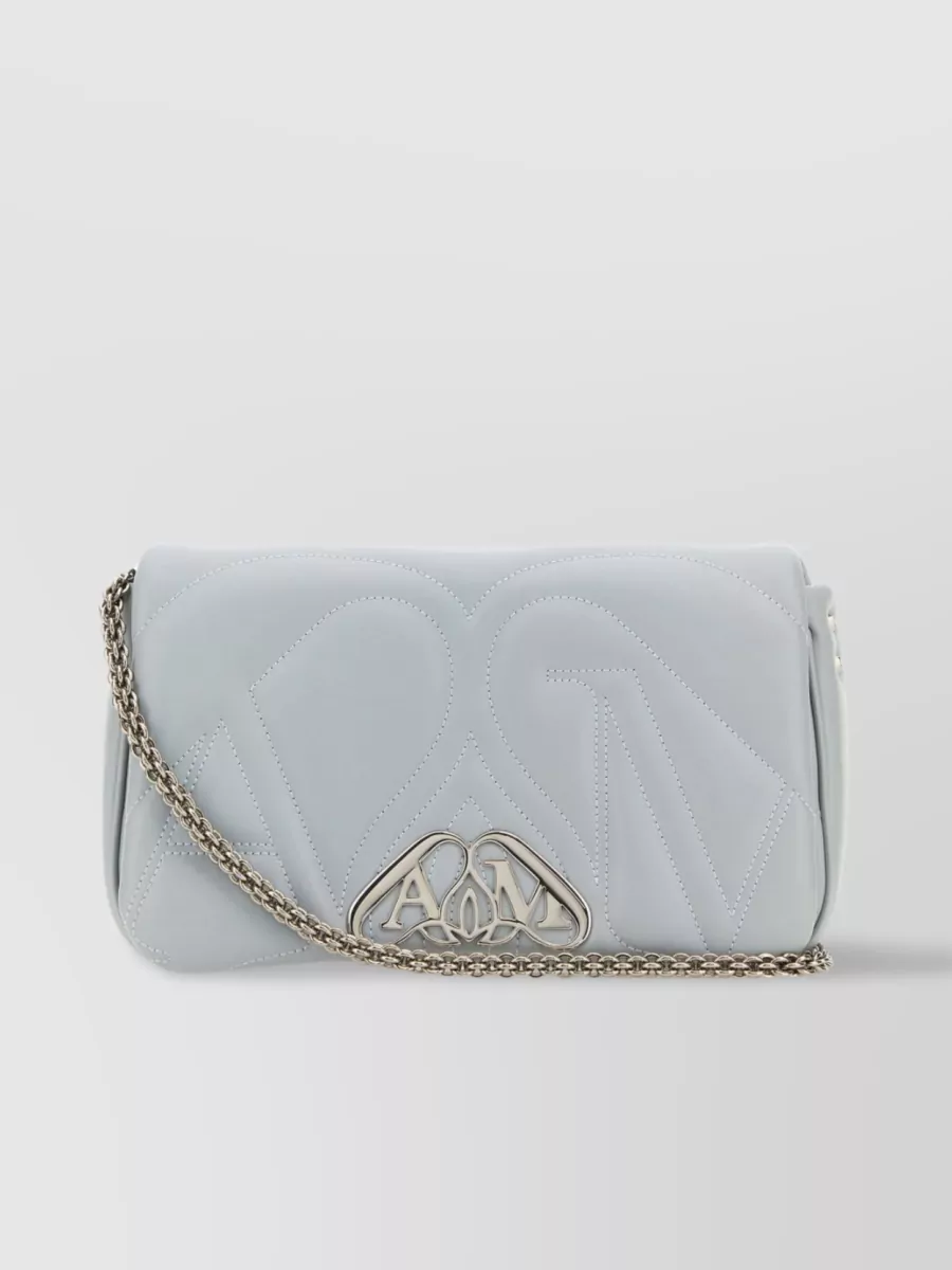Shop Alexander Mcqueen Compact Leather Shoulder Bag With Chain Handle In Grey