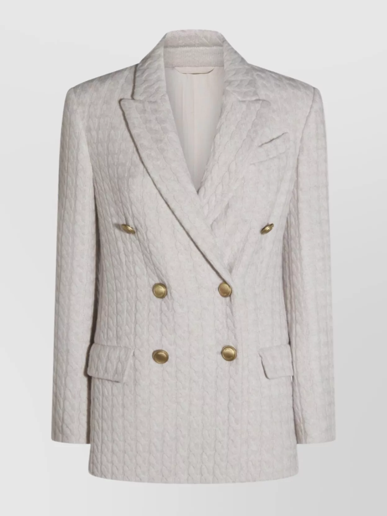 Brunello Cucinelli Cable Knit Double-breasted Blazer In Neutral