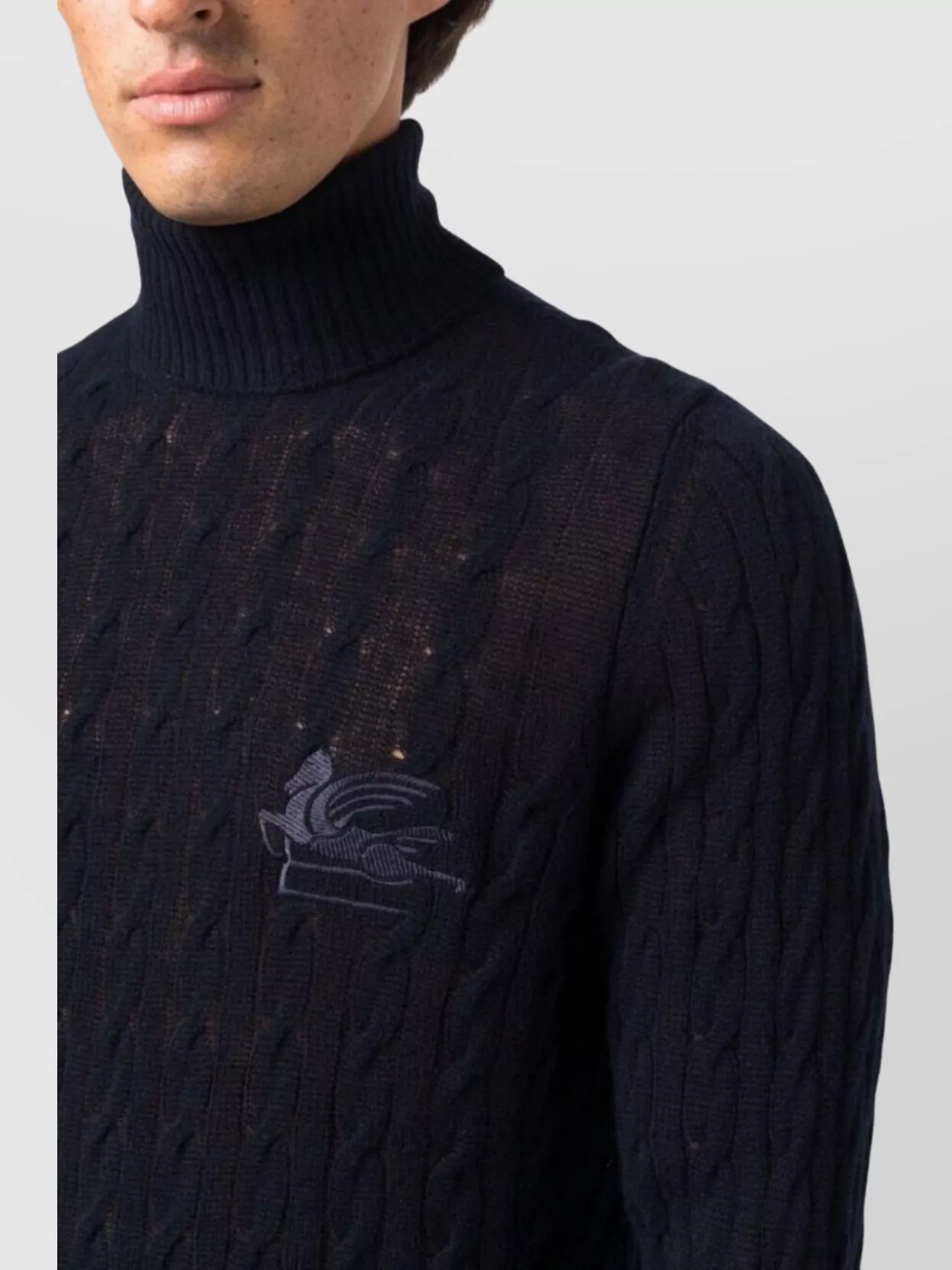 Etro Cable Knit Turtleneck Sweater With Ribbed Cuffs And Hem