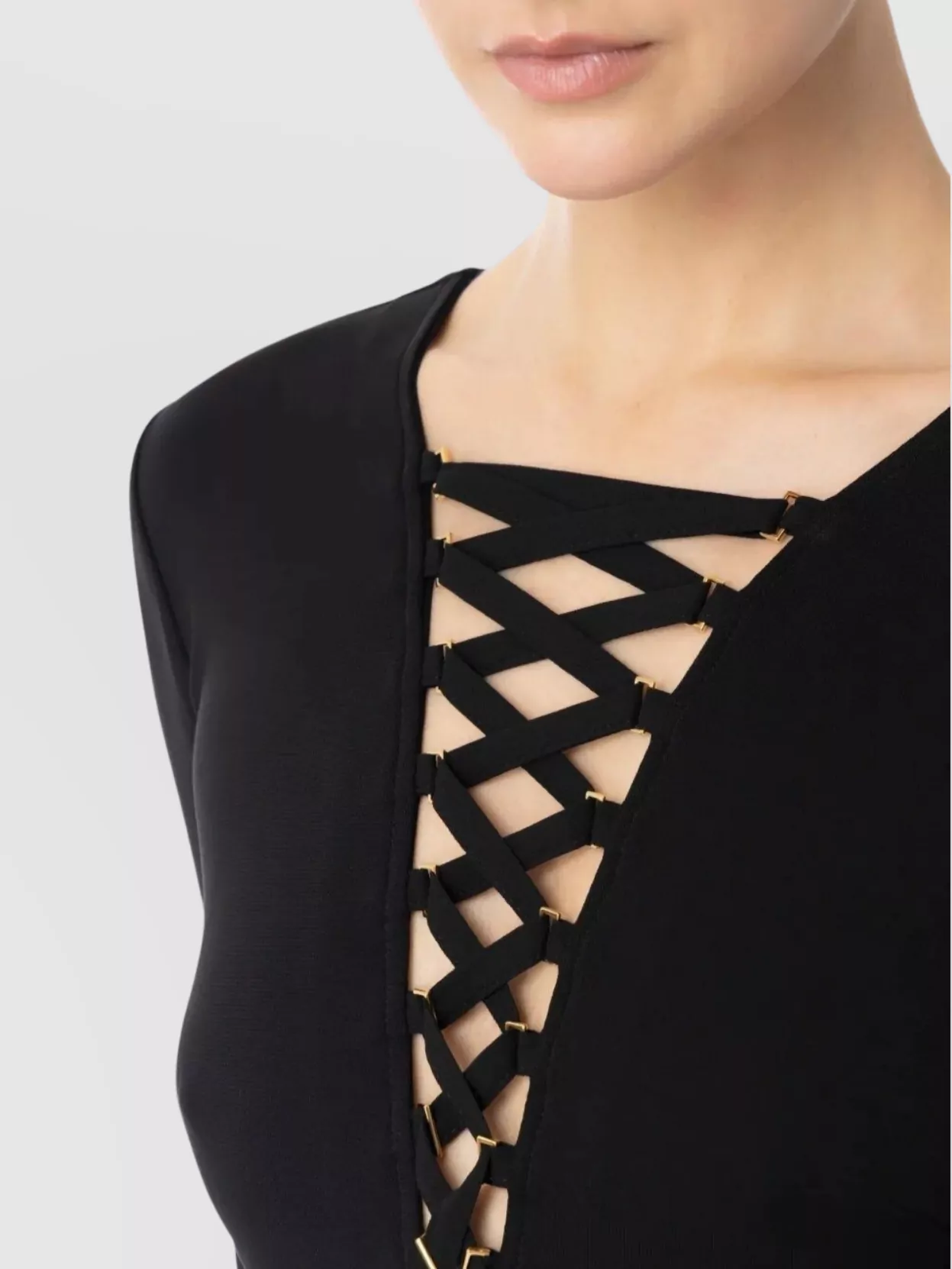 Elisabetta Franchi Lace-up Bodysuit Long Sleeves In Black