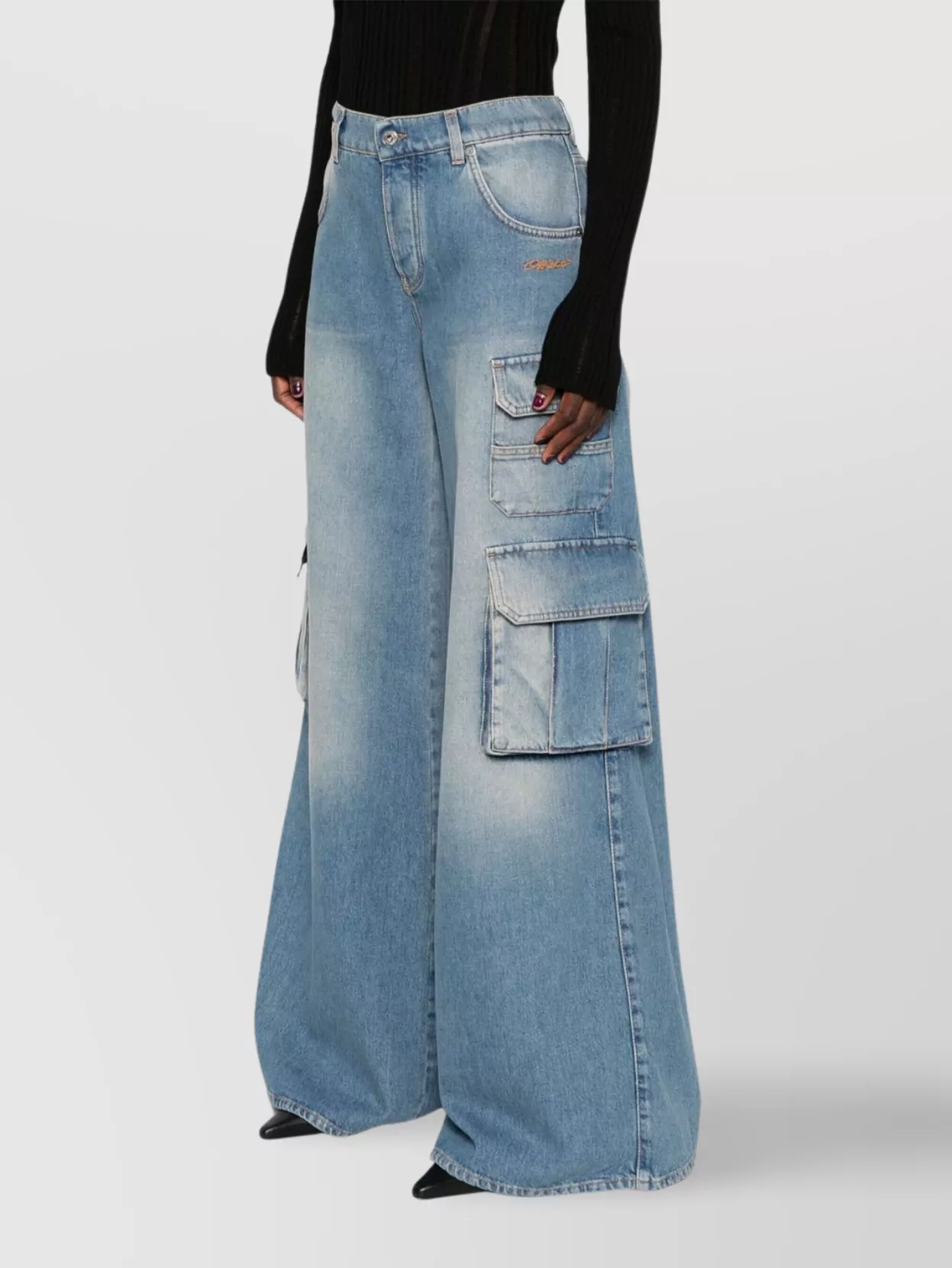 Off-white Light Blue Logo-embroidered Cargo Jeans