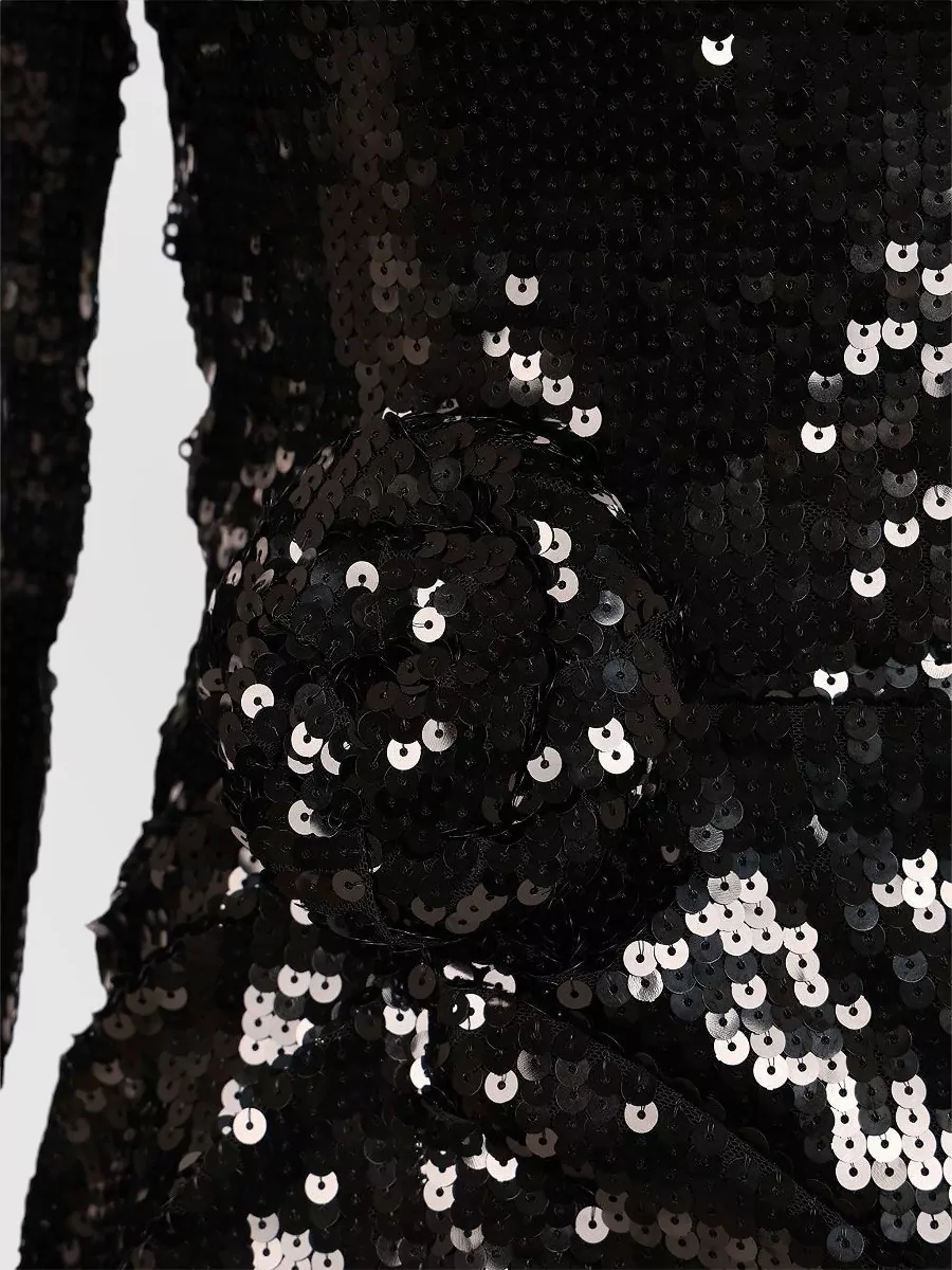 Rotate Sequin Long-Sleeve Gathered Mini Dress