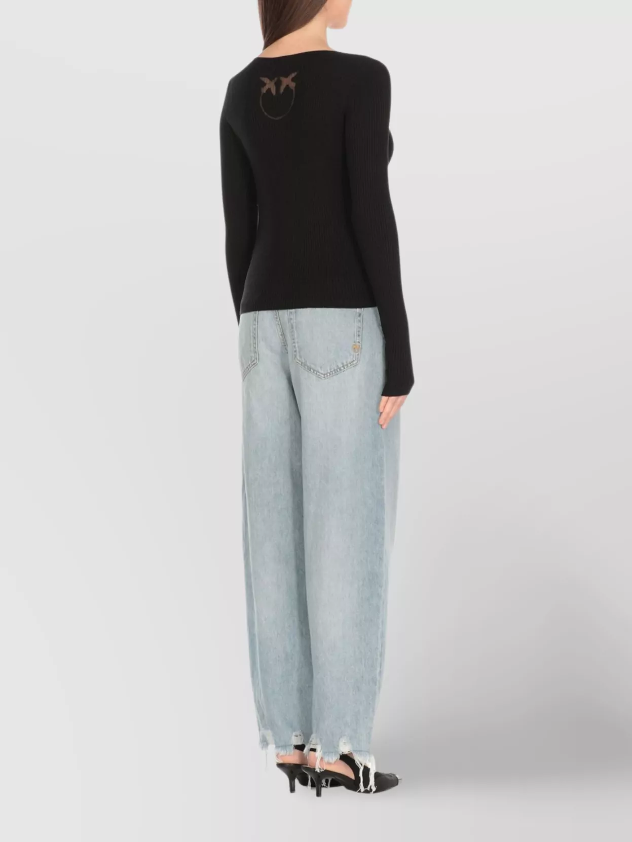 Pinko Ribbed Silk Fitted Cardigan With Wide Neck