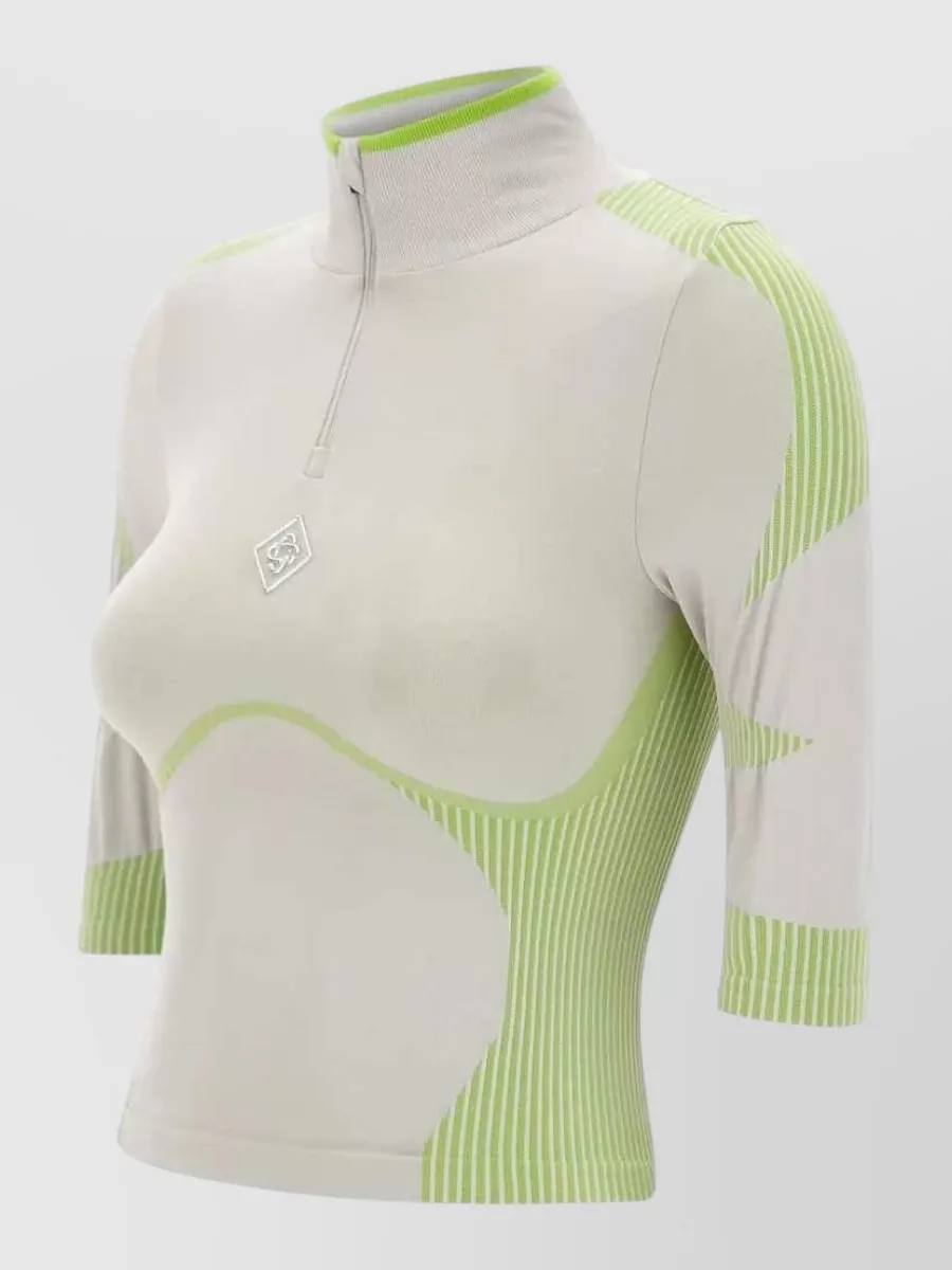 Casablanca Seamless Ribbed Quarter Zip Stretch Top