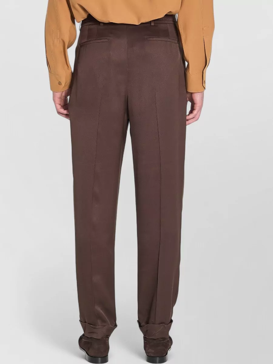 Saint Laurent Silk Mid-Rise Wide-Leg Cuffed Tailored Trousers