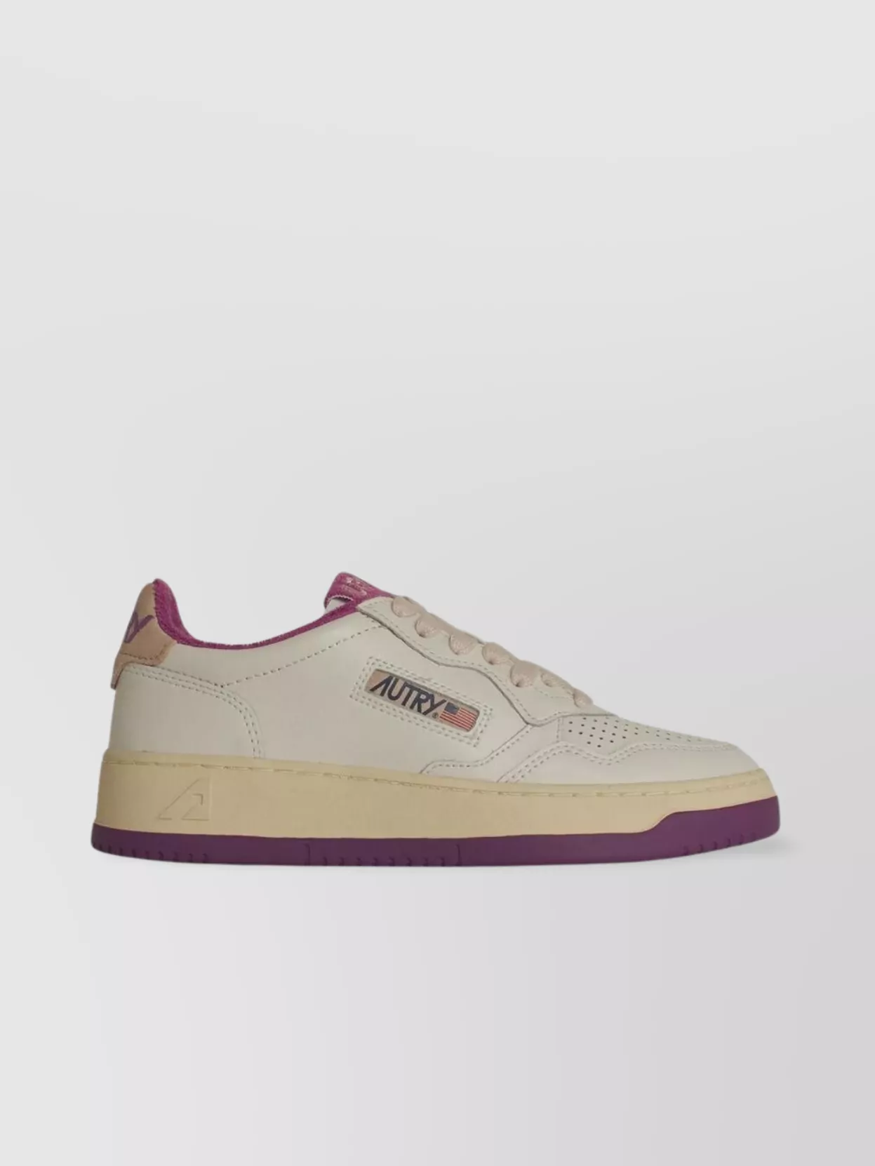 Autry Leather Sneakers With Contrast Sole And Perforated Toe Cap In Neutrals
