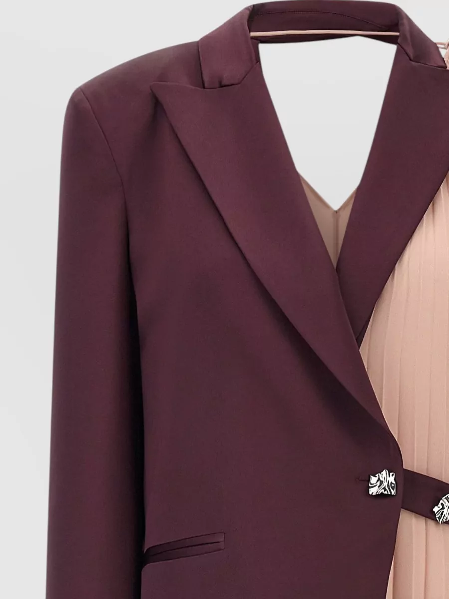 Pinko Pleated Georgette Sleeveless V-Neck Maxi Evening Dress And Single-Breasted Blazer Set