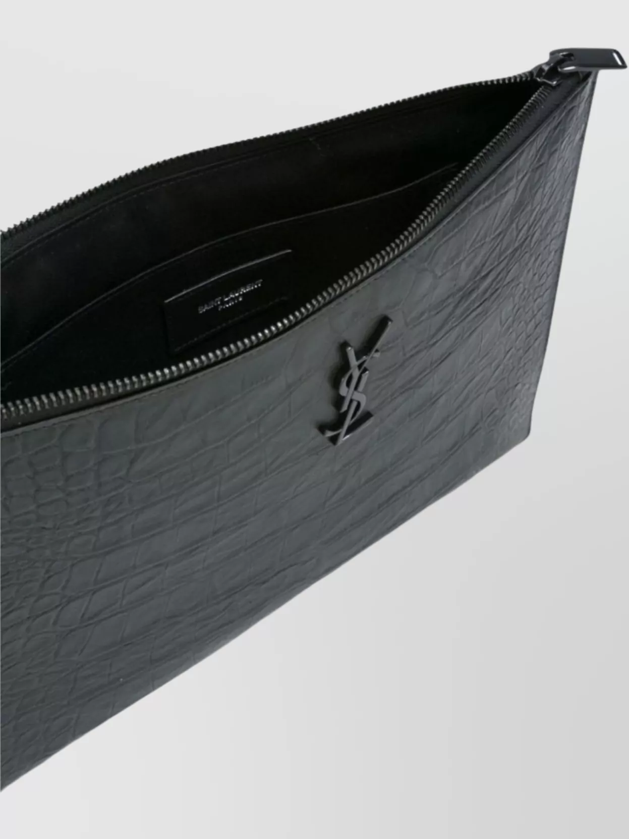 Saint Laurent Luxe Leather Crocodile Embossed Clutch Bag