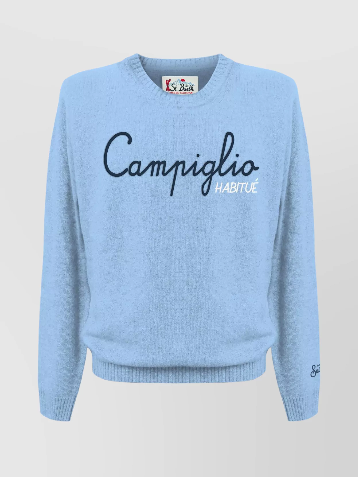 Mc2 Saint Barth Long Sleeve Crew Neck Sweater With Ribbed Cuffs In Blue