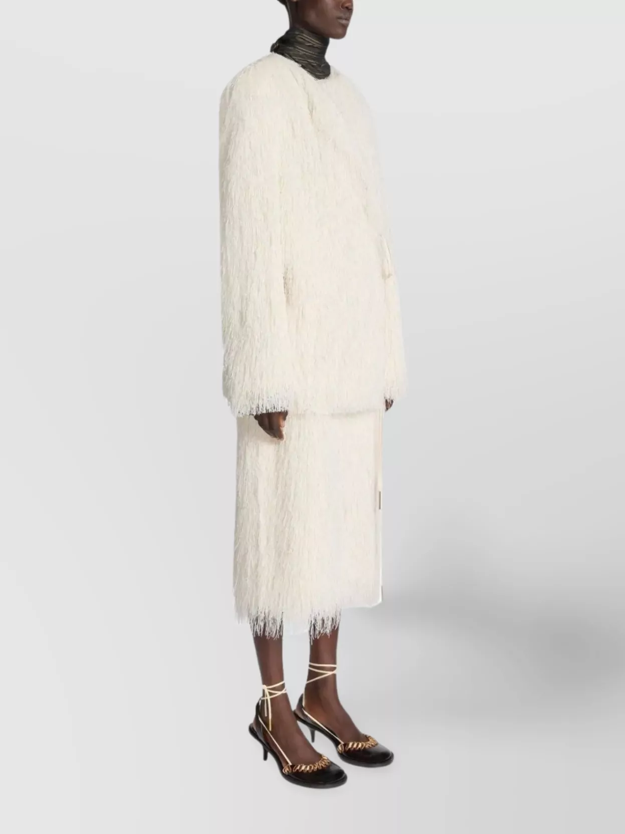 Dries Van Noten Fringed Coat With Knotted Belt And Tie In White