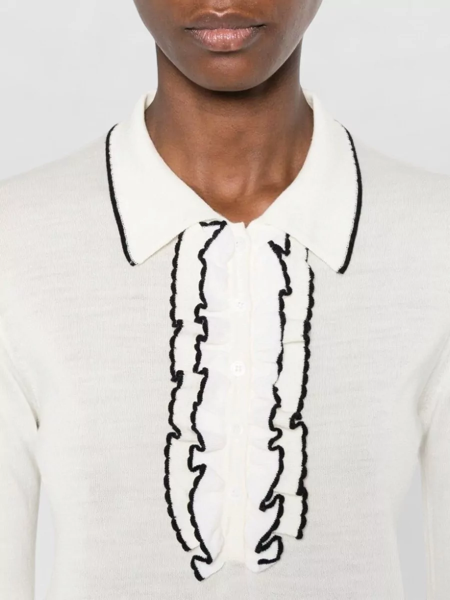 Forte Forte Ruffled Trim Ribbed Virgin Wool Polo Jumper