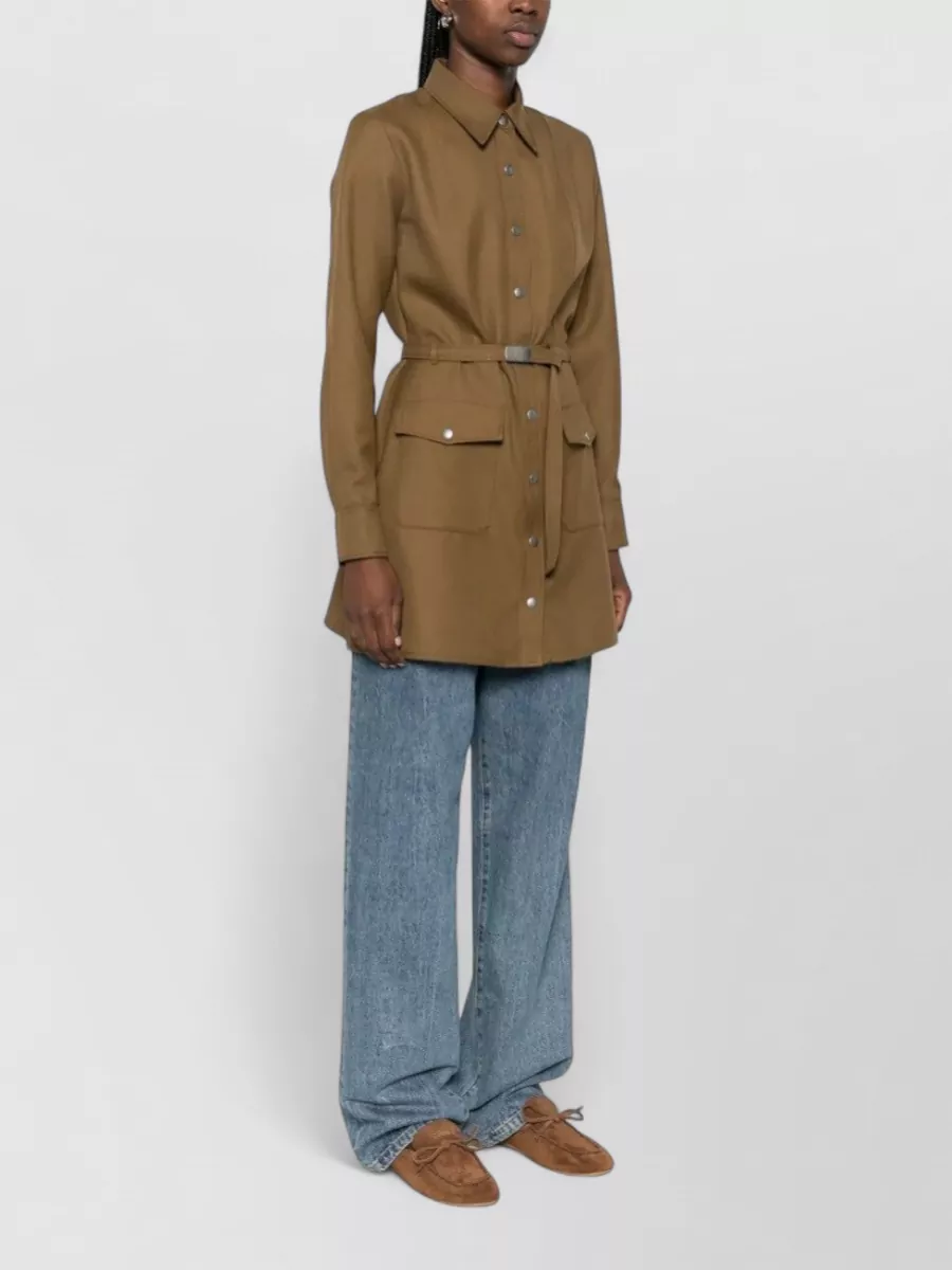 A.p.c. Dress Belted Waist Long Sleeves Point Collar