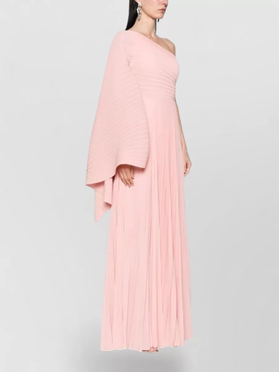 Solace London Plissé One-Shoulder Asymmetric-Sleeve Maxi Dress