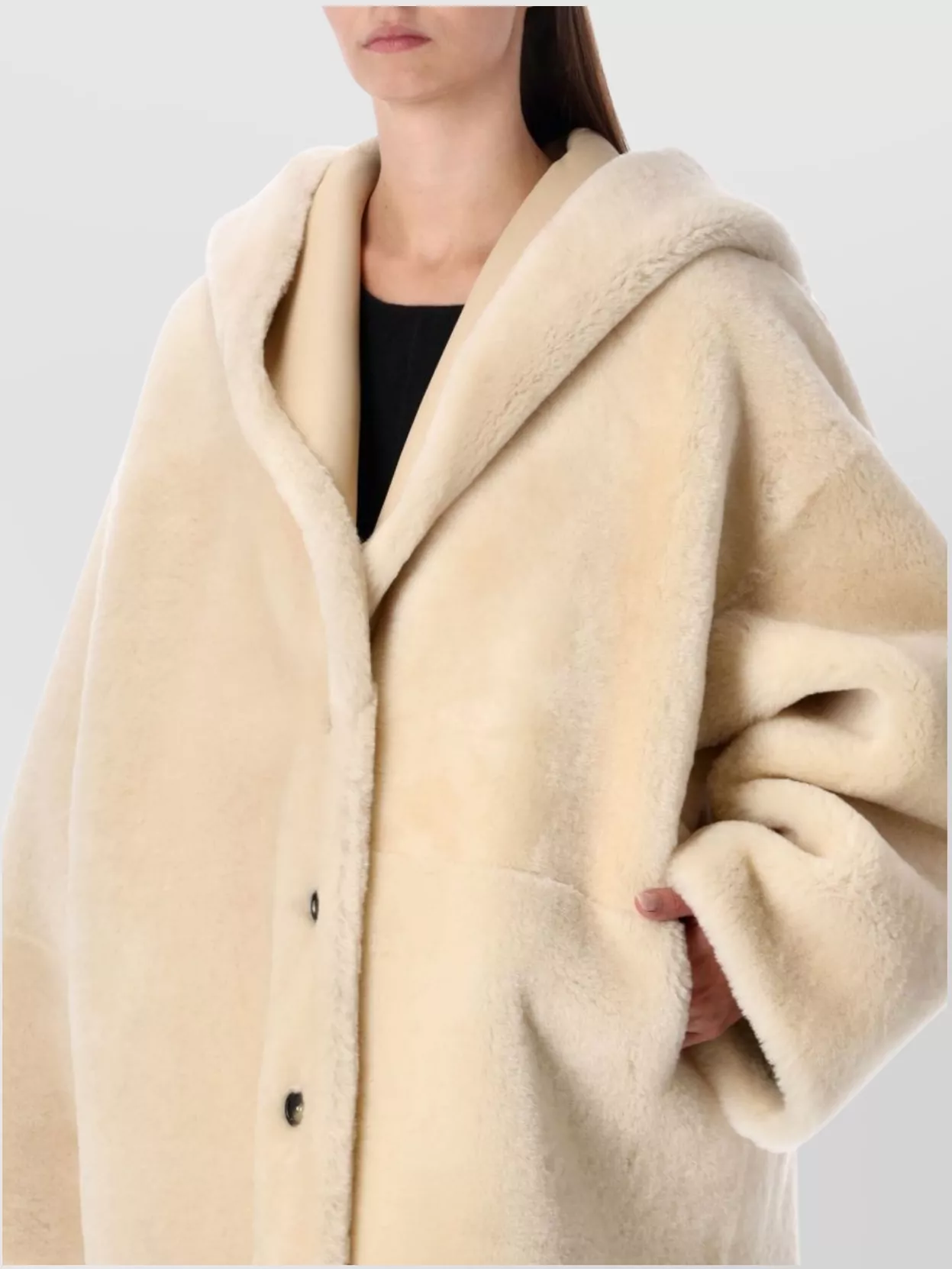 Alberta Ferretti Oversized Hooded Reversible Shearling Jacket
