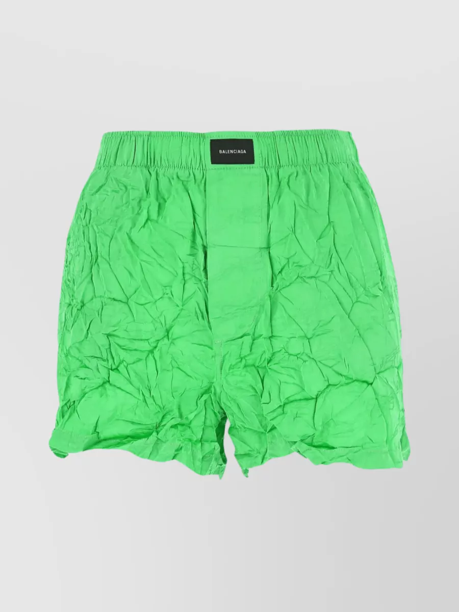 Shop Balenciaga Viscose Shorts With Ruffled Detailing And Textured Finish In Green