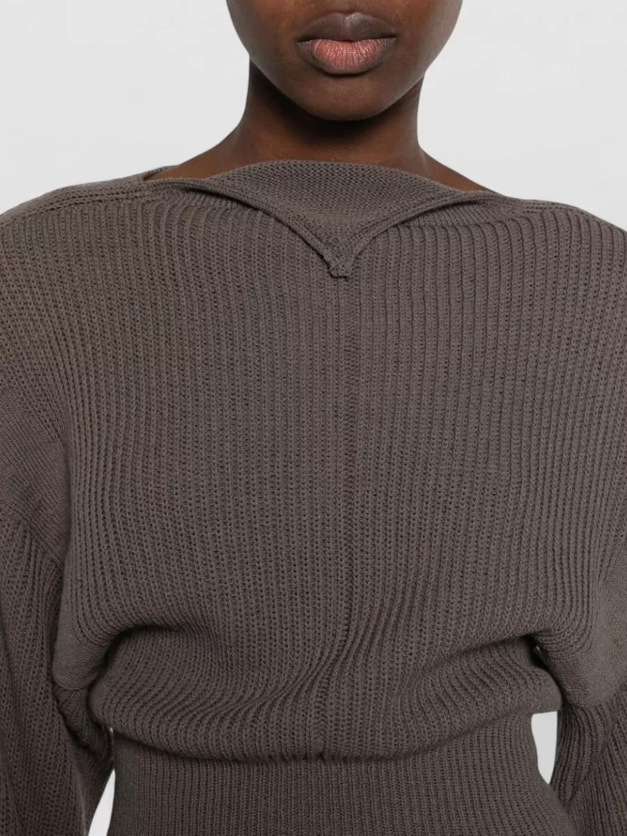 Rick Owens Ribbed Wool Boat Neck Long-Sleeve Sweater