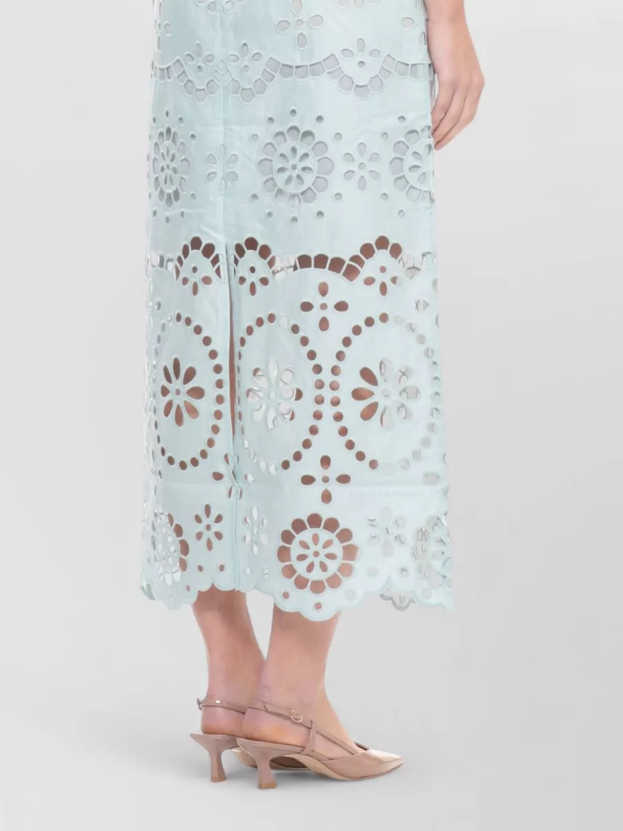 Zimmermann Linen Embroidered High-Rise Midi A-Line Skirt