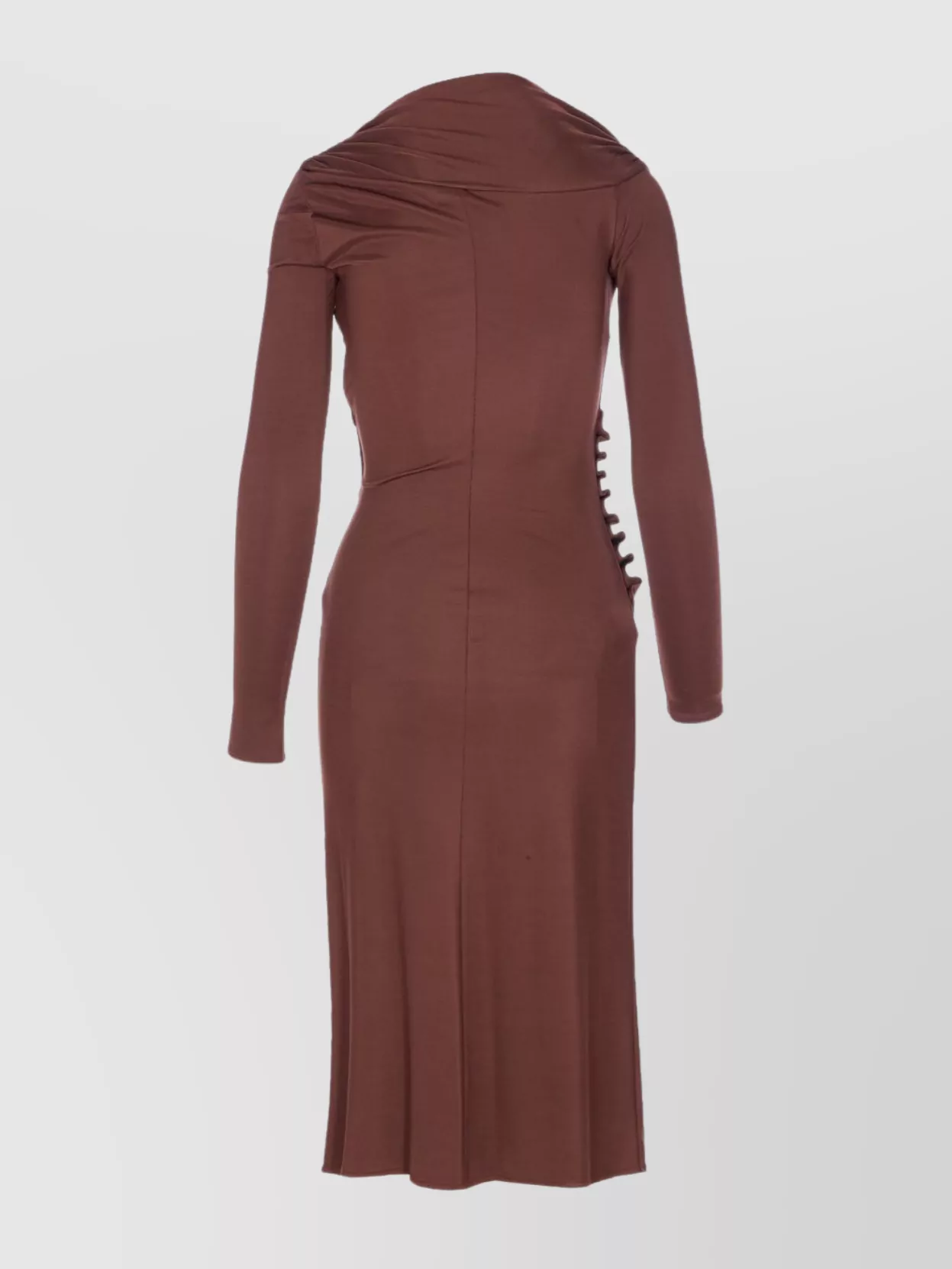 Elisabetta Franchi Midi Dress With Long Sleeves And Split In Brown