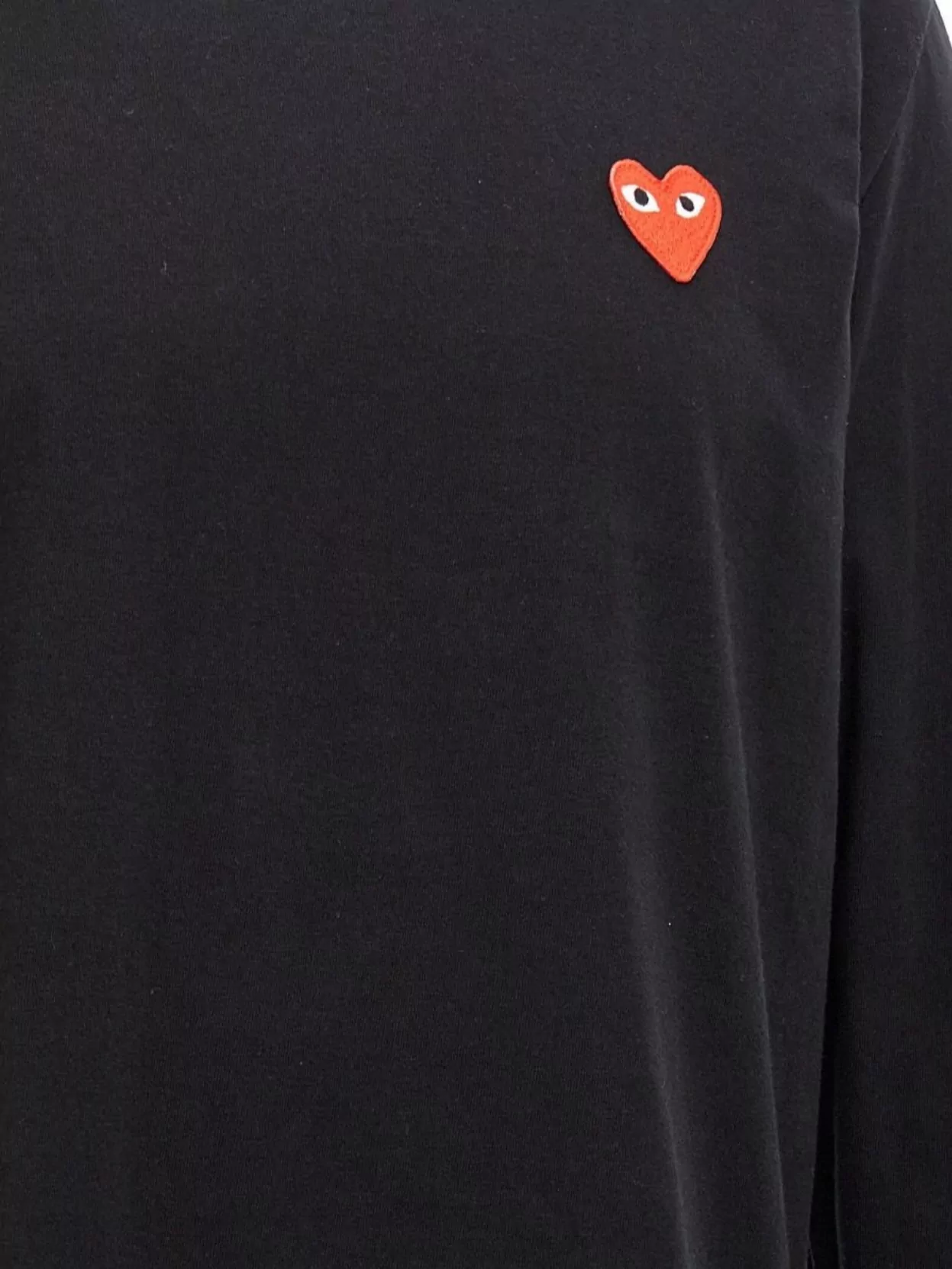 Comme Des Garçons Play Logo Embroidered Long Sleeve Crew Neck T-Shirt