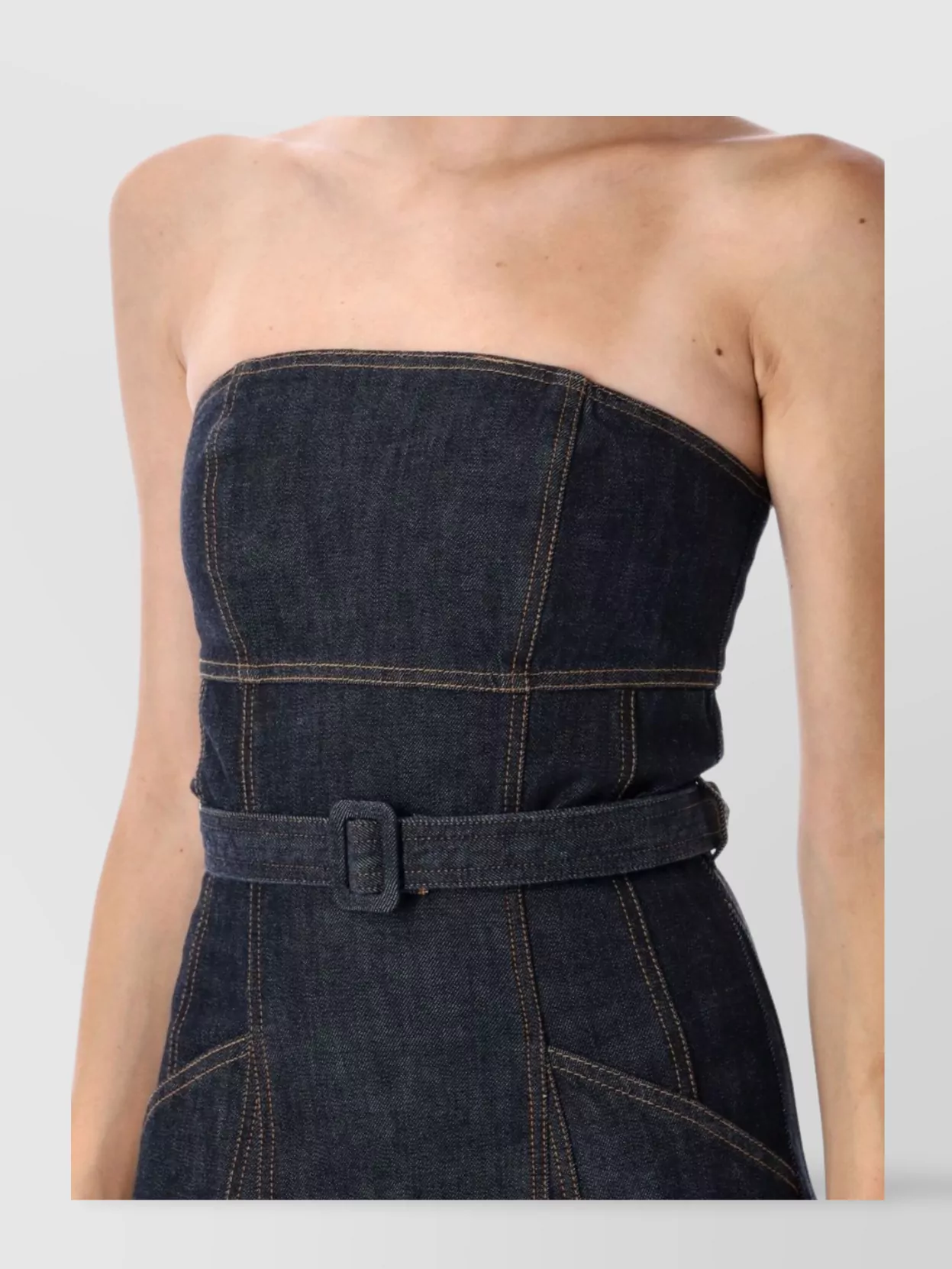 Self-Portrait Strapless Denim Bustier Long Dress