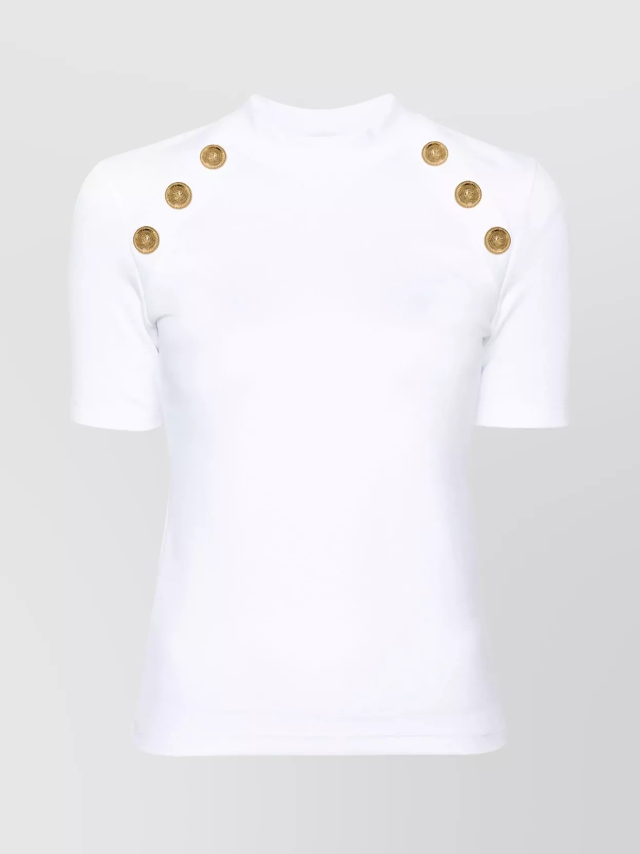 Balmain 6-button Jersey T-shirt With Funnel Neck In White