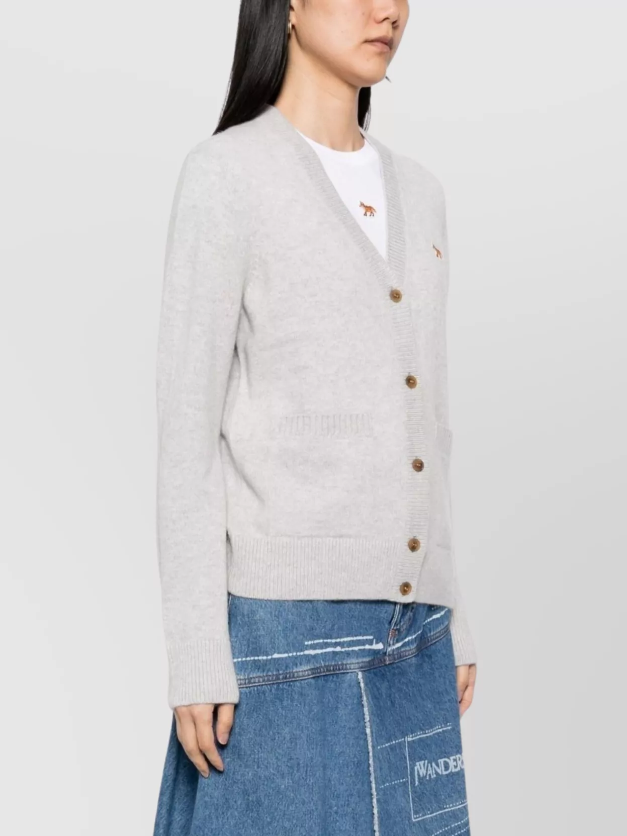 Maison Kitsuné Fox Wool Cardigan Featuring Pockets