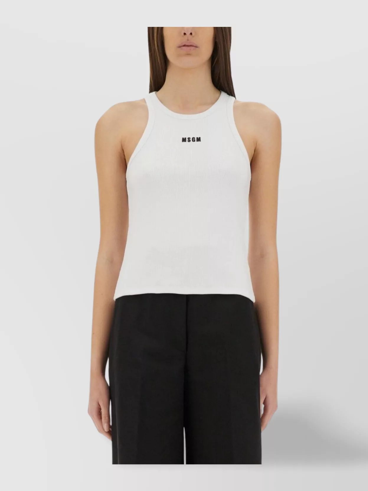 Msgm Logo Racerback Ribbed Slim Fit Tops