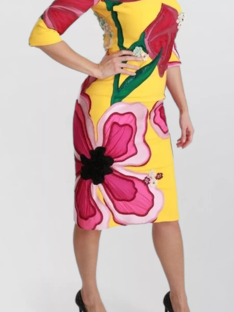 Dolce&Gabbana Silk Floral Crystal-Embellished Bodycon Knee-Length Dress