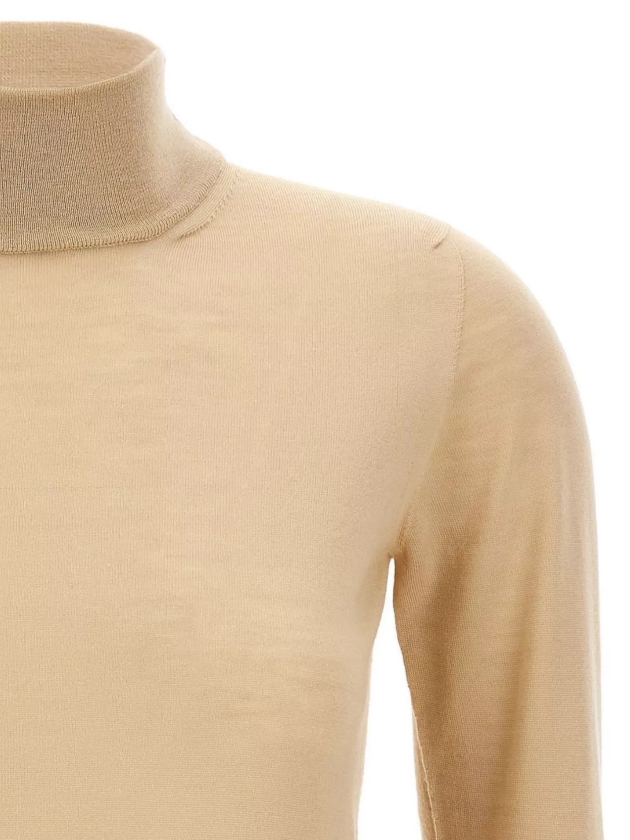 Max Mara Soft Texture 3/4 Sleeves Turtleneck Sweater In Neutrals
