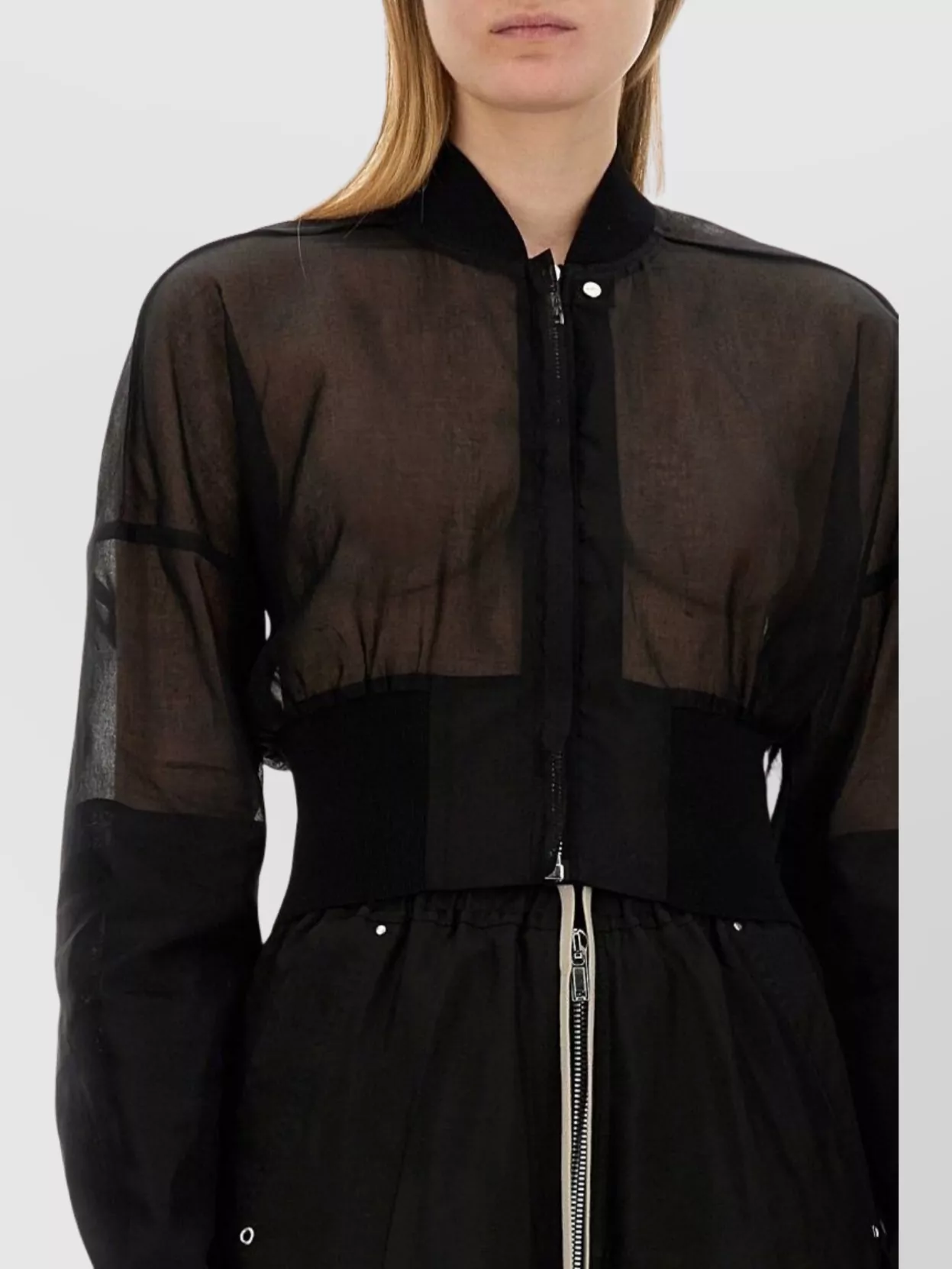 Shop Rick Owens Sheer Fabric Cropped Bomber Jacket
