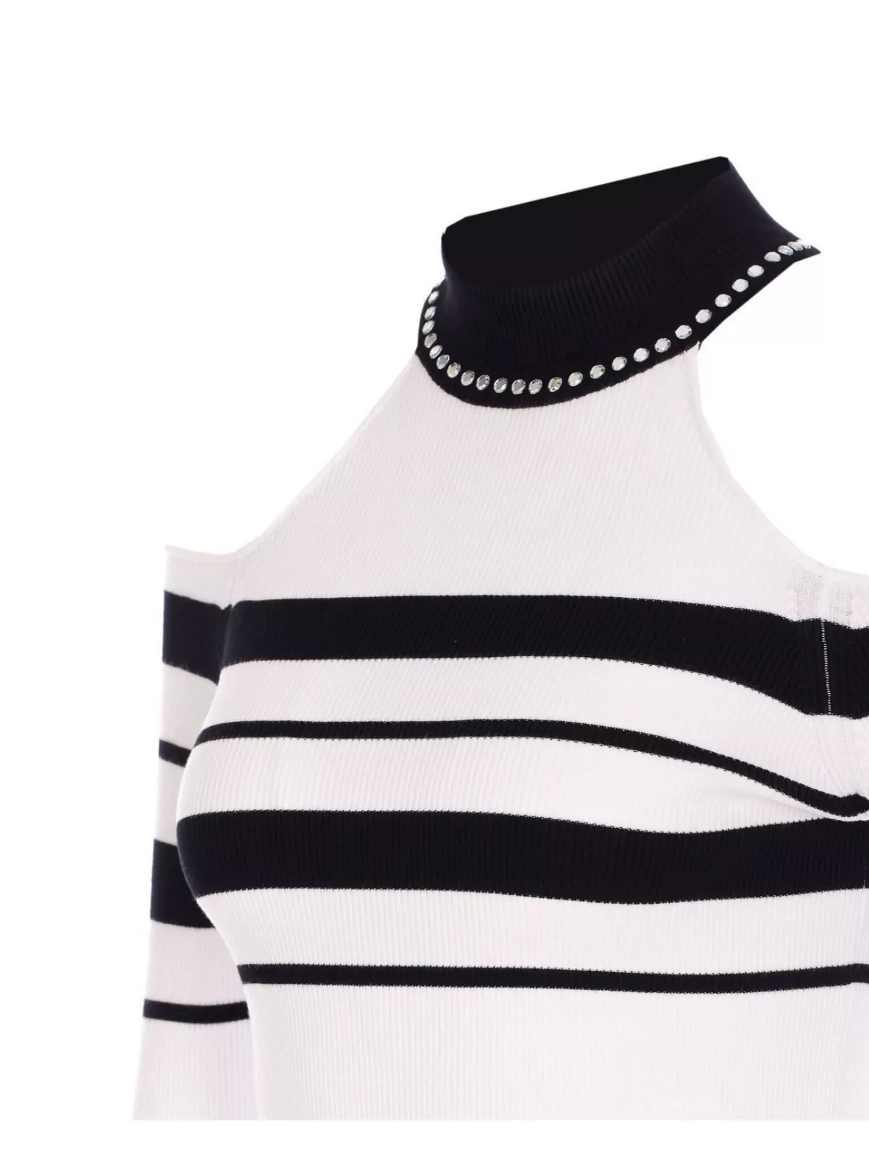 Liu •jo Liu Jo Ribbed Cold-shoulder Sweater With Embellished Neckline