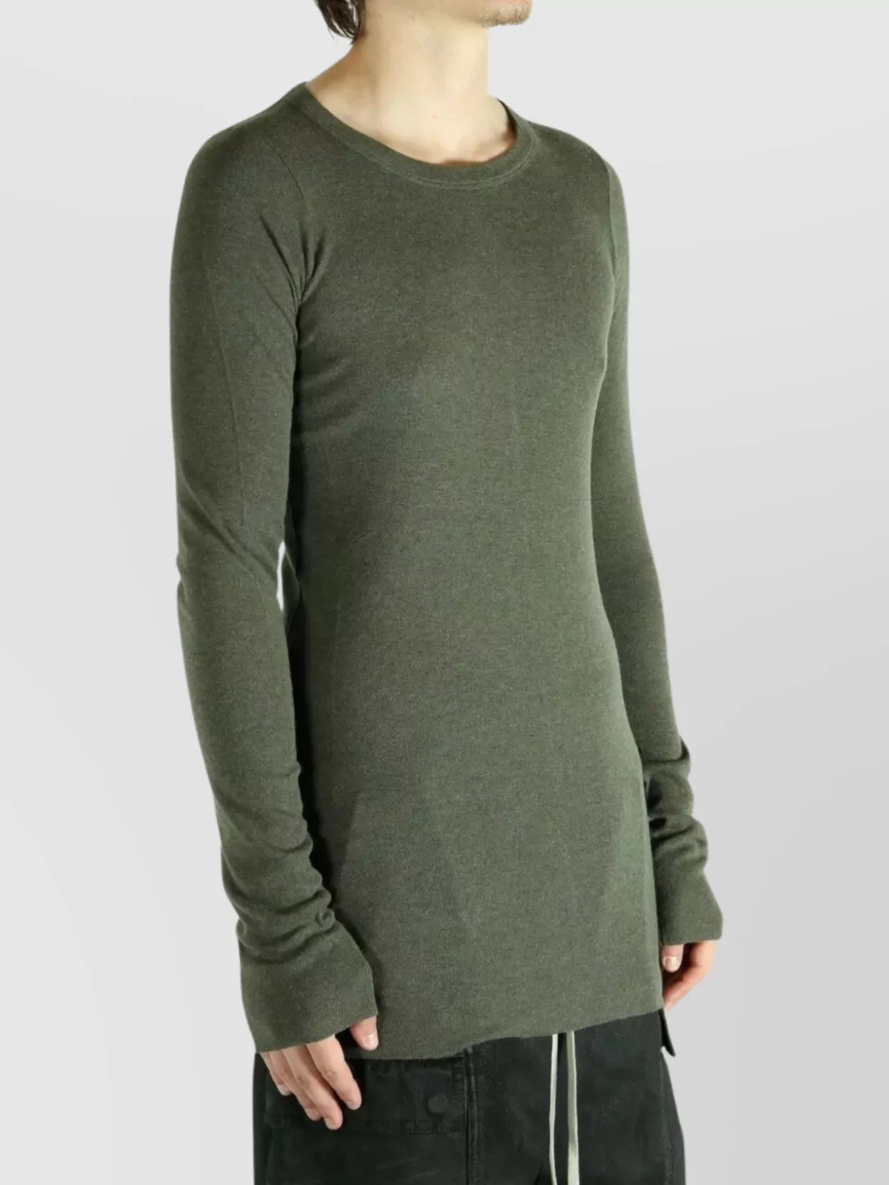 Rick Owens Long Sleeve Ribbed Knit Crew Neck Sweater
