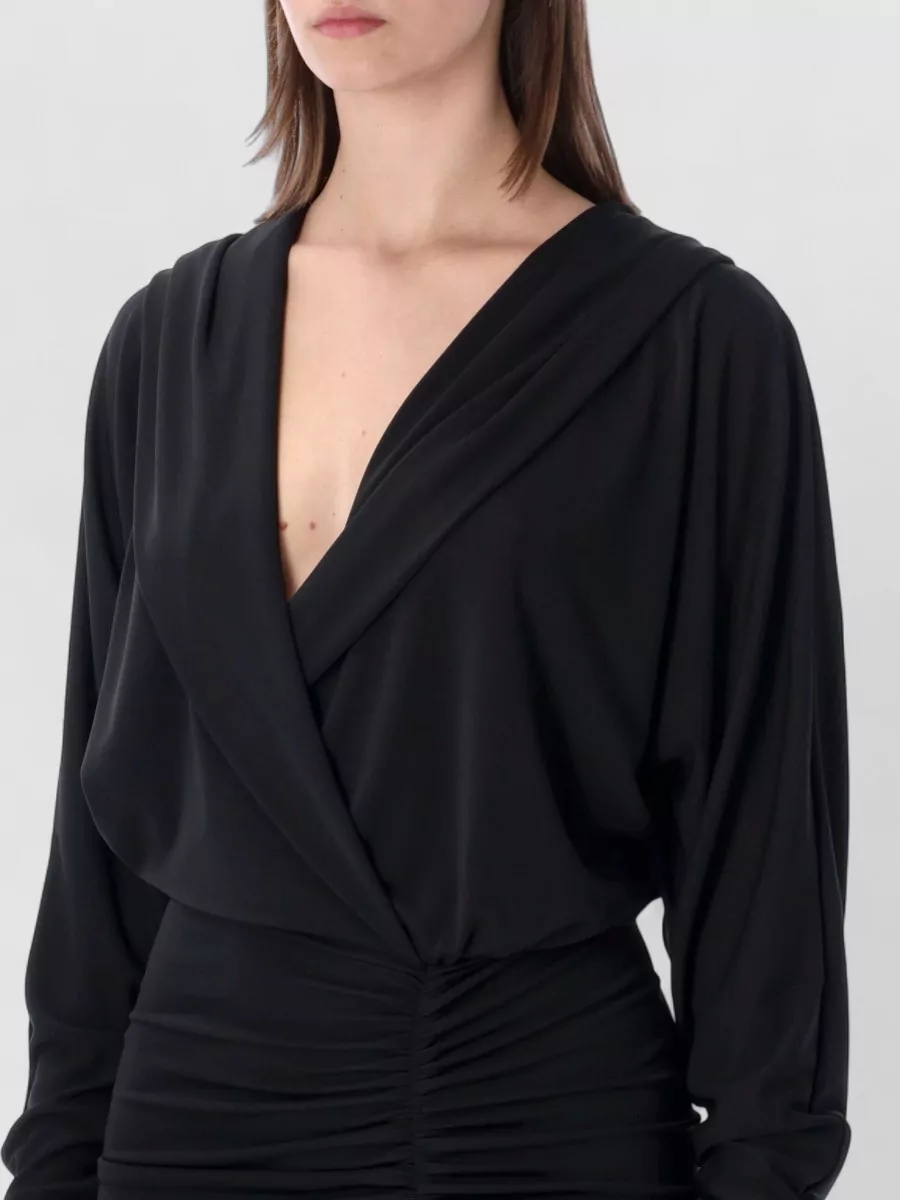 The Andamane Hooded Mini Dress Draped Neckline Ruched