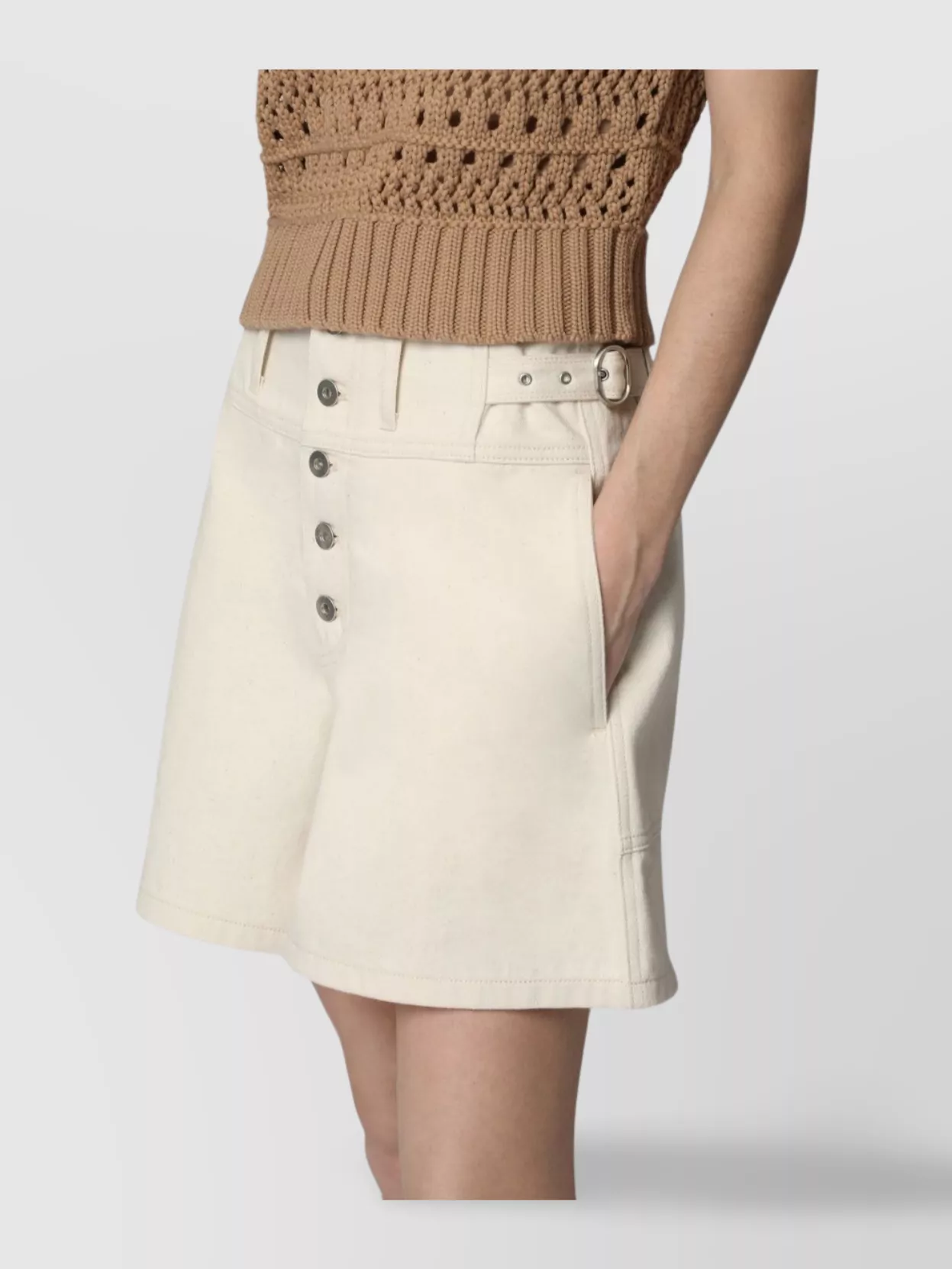 Jil Sander Crochet Knit Denim Shorts With Ribbed Hem