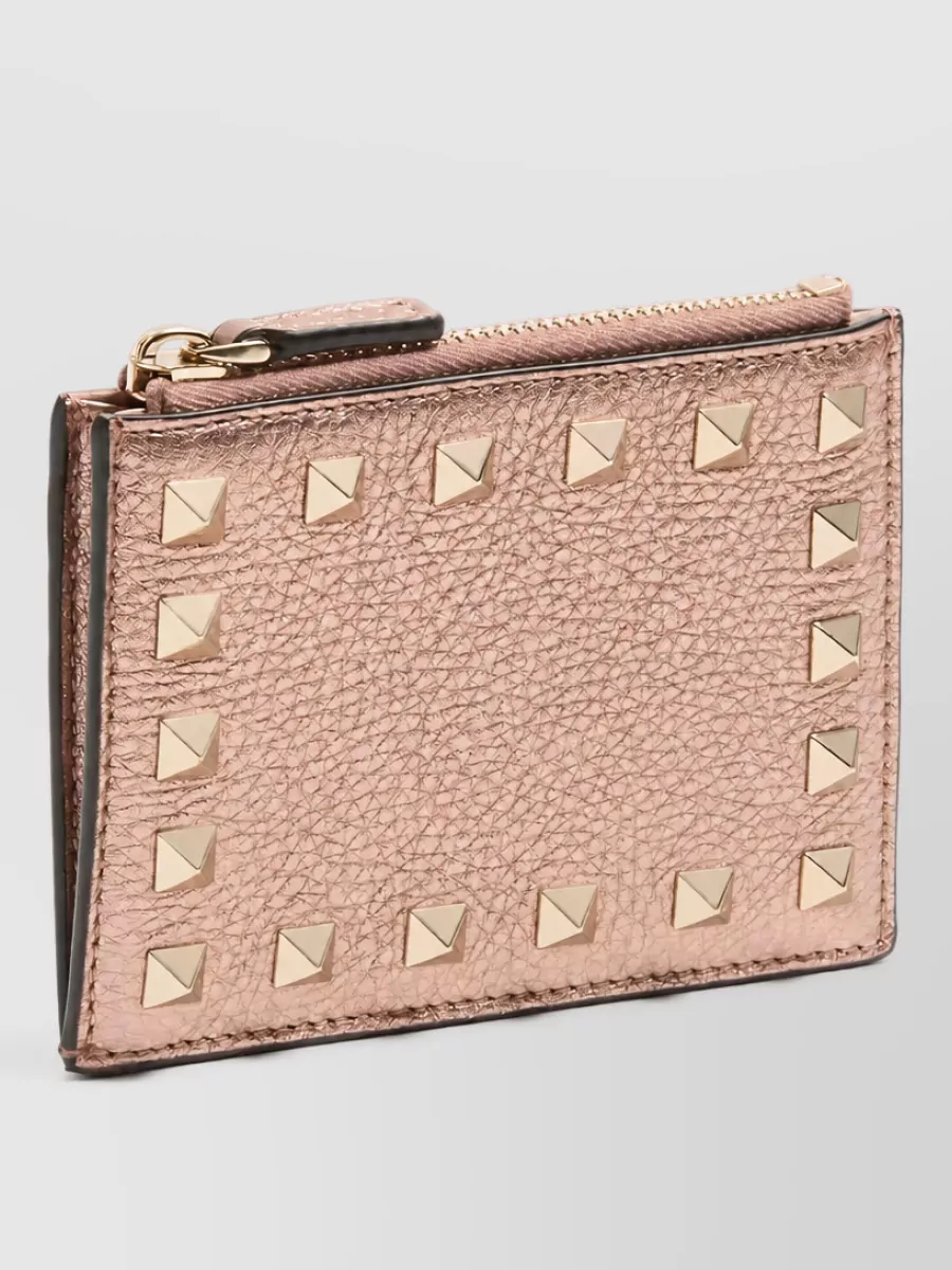Valentino Leather Rockstud Grainy Card Holder