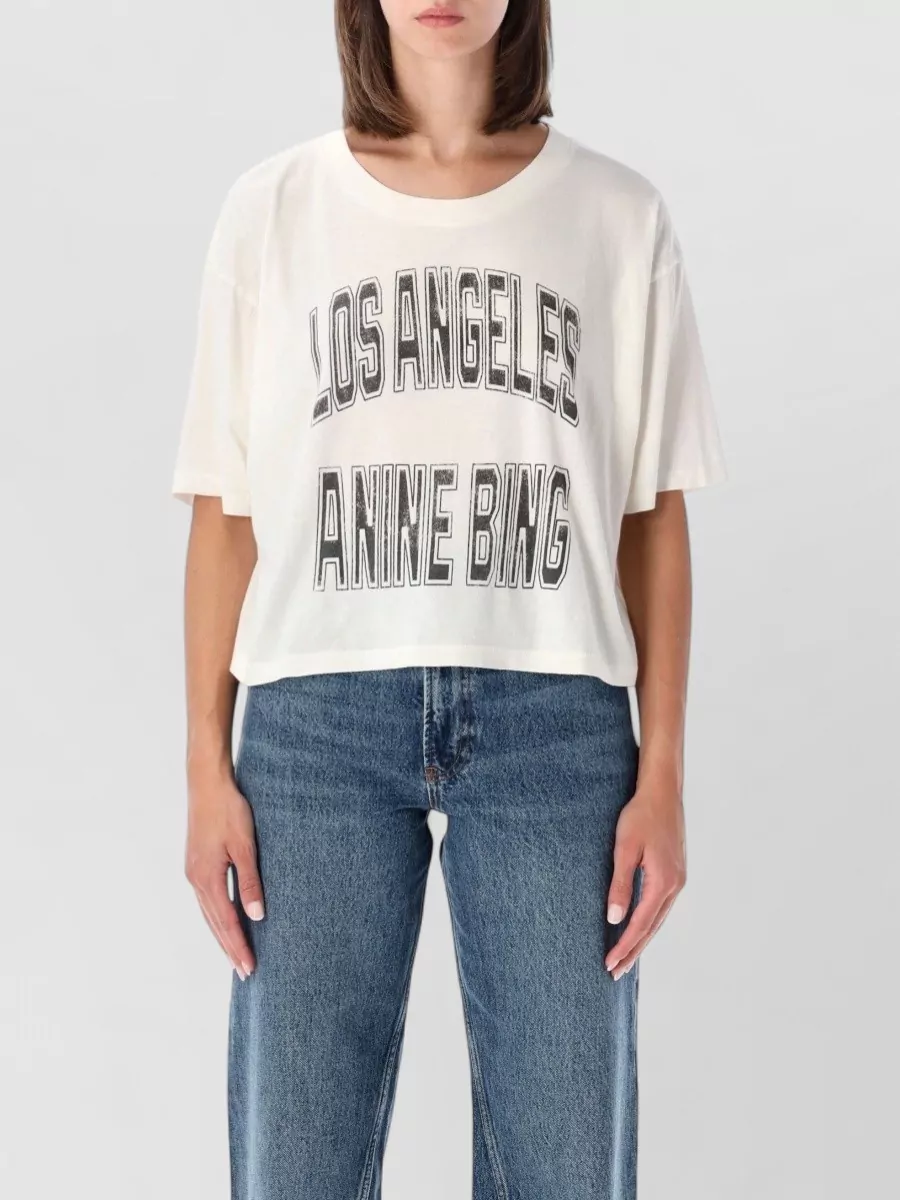 Anine Bing cropped graphic cotton t-shirt