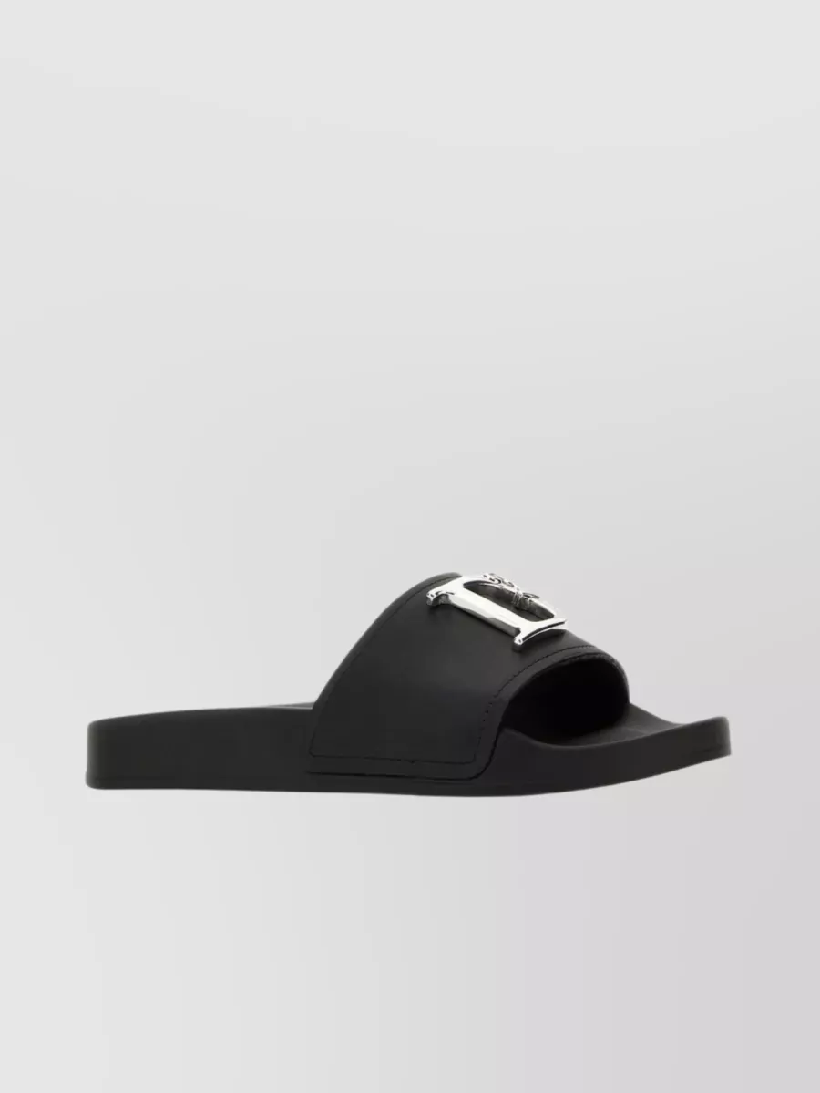 Shop Dsquared2 Leather Statement Slippers With Metal Detail In Black
