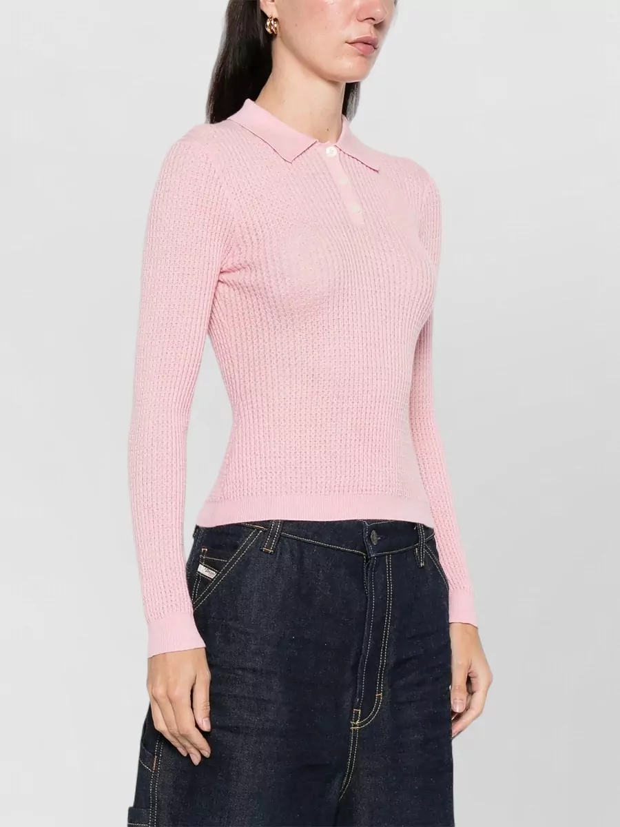 Guest In Residence Cashmere Honeycomb Knit Long-Sleeve Polo Top