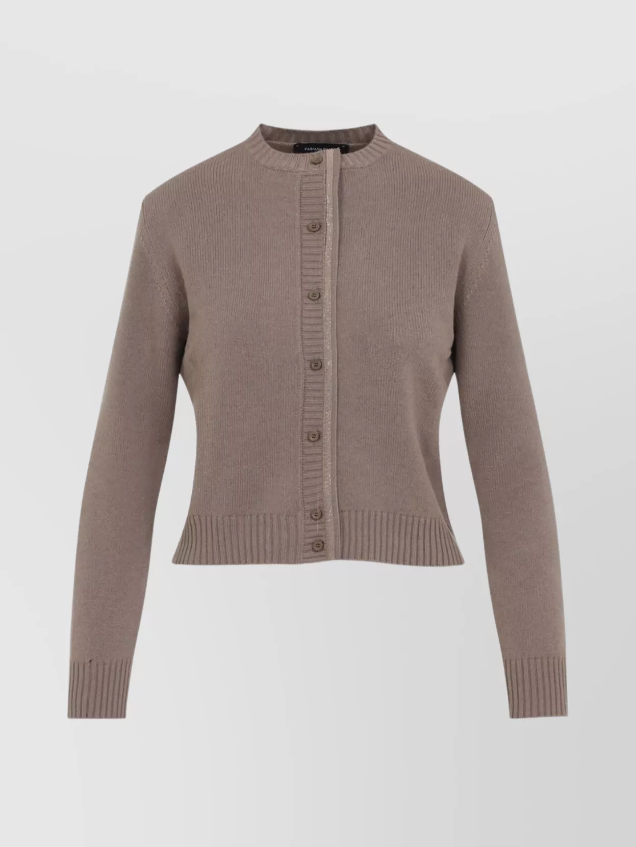 Fabiana Filippi Wool Blend Crew Neck Jacket With Embellished Placket In Brown