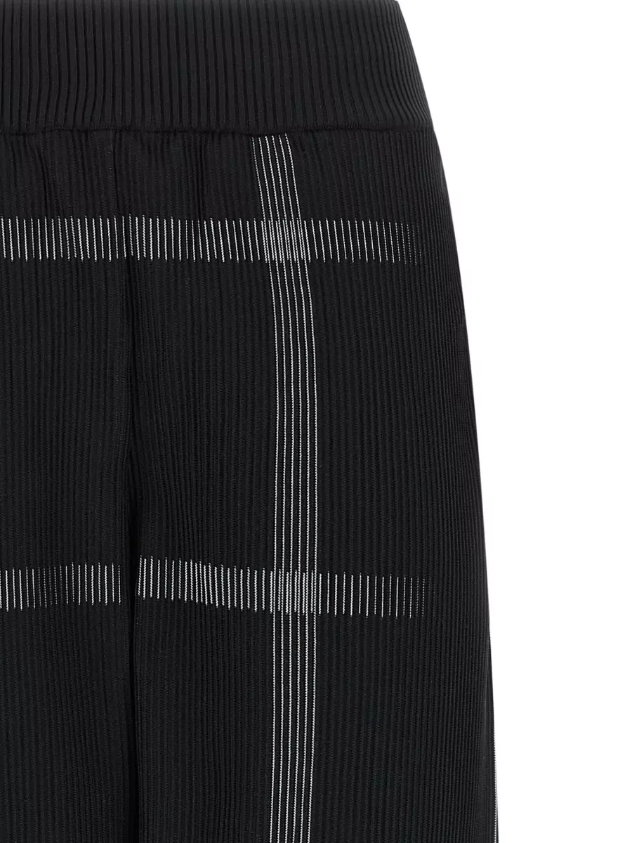 Pleats Please Issey Miyake Ribbed Checked Wide-Leg Track Pants