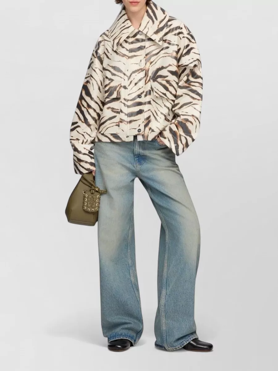 Ganni Laminated zebra-print oversized coat