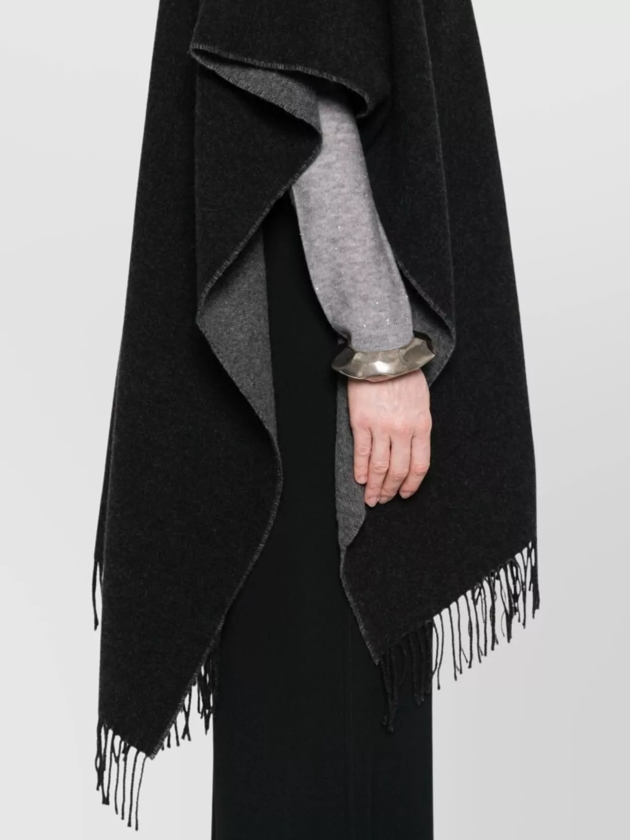 Fabiana Filippi Wool Poncho With Draped Silhouette And Fringe Detailing