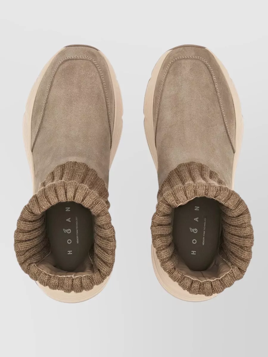 Hogan Suede Ribbed-Knit Ankle Boots